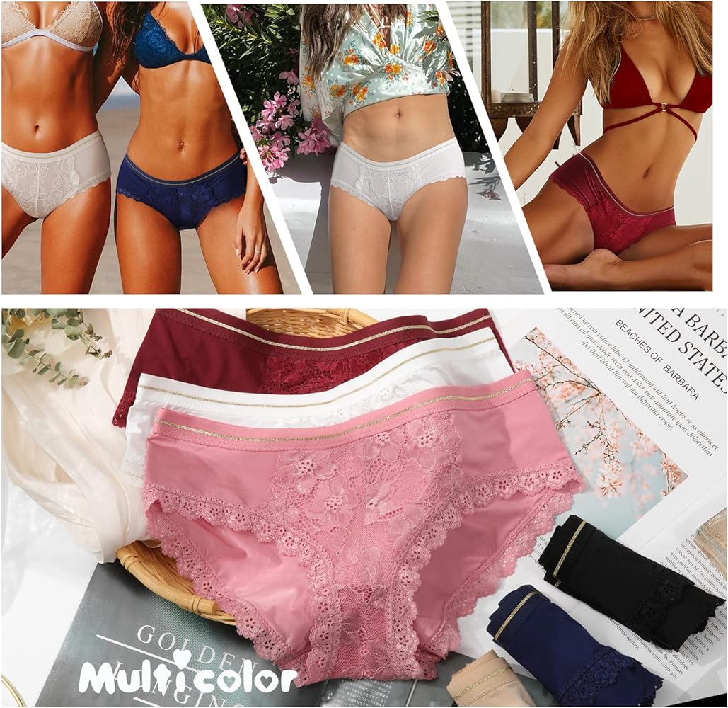 Cheeky Underwear for Women, Soft Stretch Briefs Low Rise Lace Bikini Panties