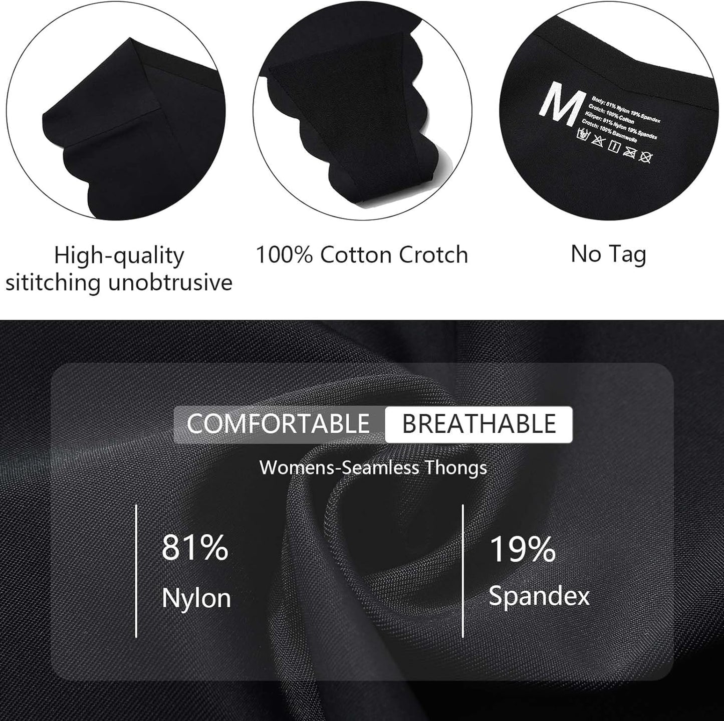Sexy V-waisted Wavy Sides G-String Panties 7 Pack-Seamless Thongs for Women