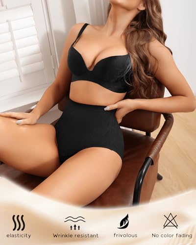 LEVAO Tummy Control High Waisted Underwear for Women Full Coverage No Show Stretch Briefs Seamless Ladies Lace Panties S-XXL