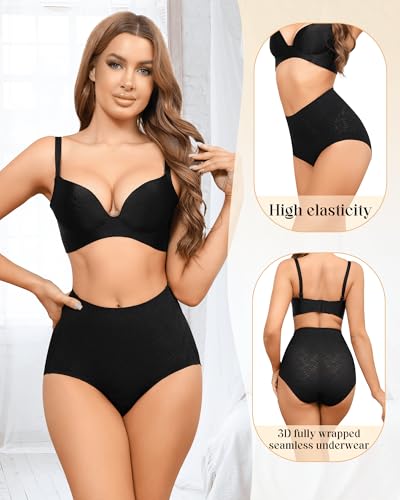 LEVAO Tummy Control High Waisted Underwear for Women Full Coverage No Show Stretch Briefs Seamless Ladies Lace Panties S-XXL