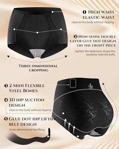 LEVAO Tummy Control High Waisted Underwear for Women Full Coverage No Show Stretch Briefs Seamless Ladies Lace Panties S-XXL