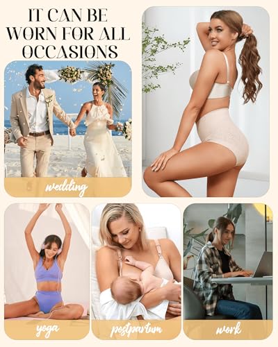 LEVAO Tummy Control High Waisted Underwear for Women Full Coverage No Show Stretch Briefs Seamless Ladies Lace Panties S-XXL