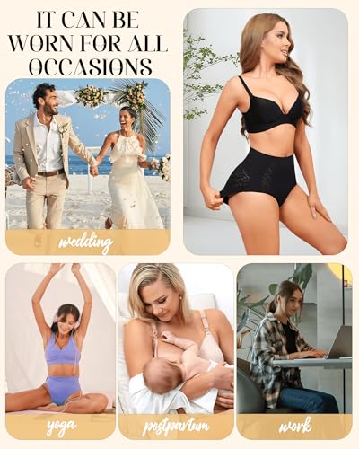 LEVAO Tummy Control High Waisted Underwear for Women Full Coverage No Show Stretch Briefs Seamless Ladies Lace Panties S-XXL