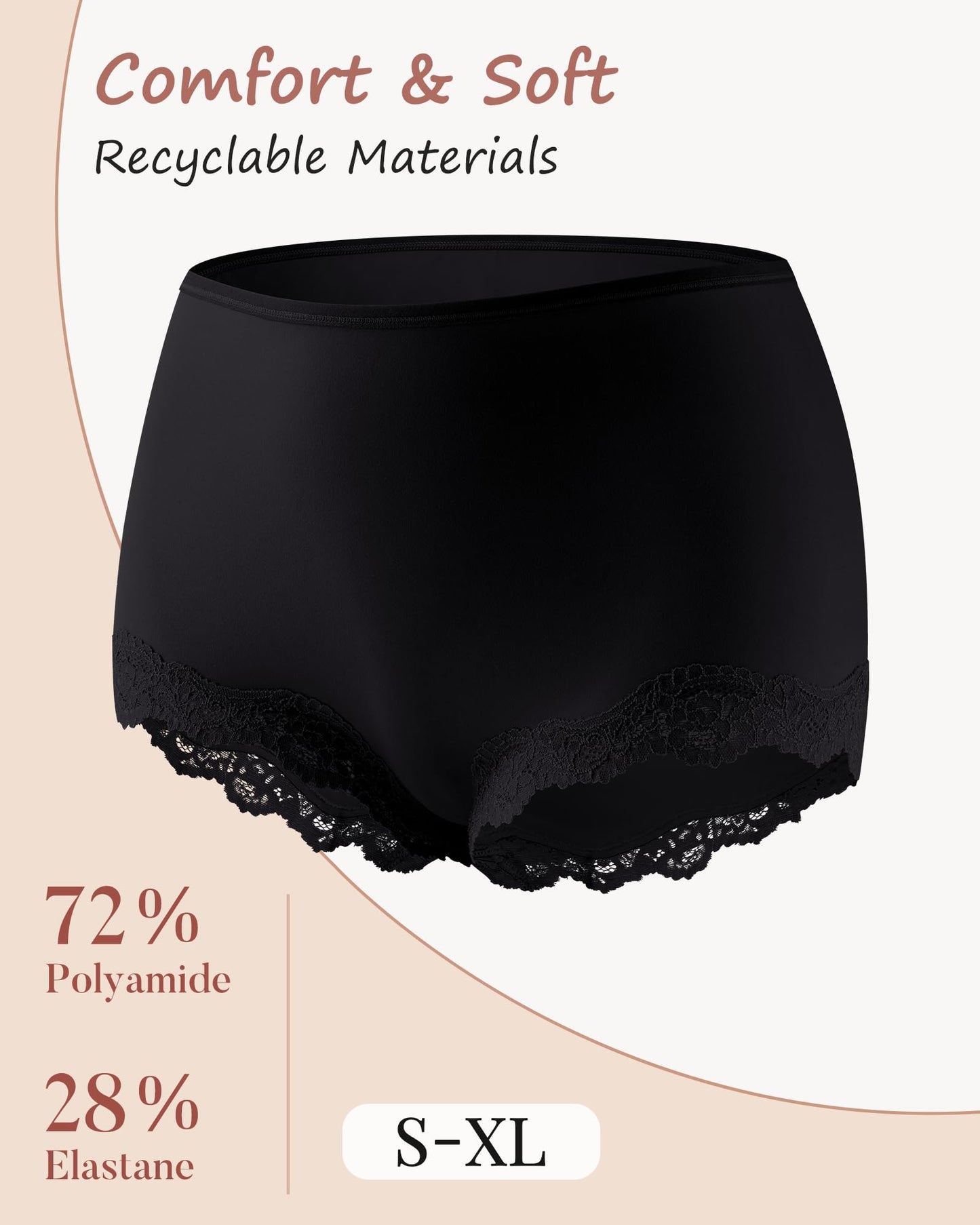 LEVAO Women’s High Waisted Underwear Stretchy Boxer Panties Lace Full Covreage Briefs 5 Pack S-XL