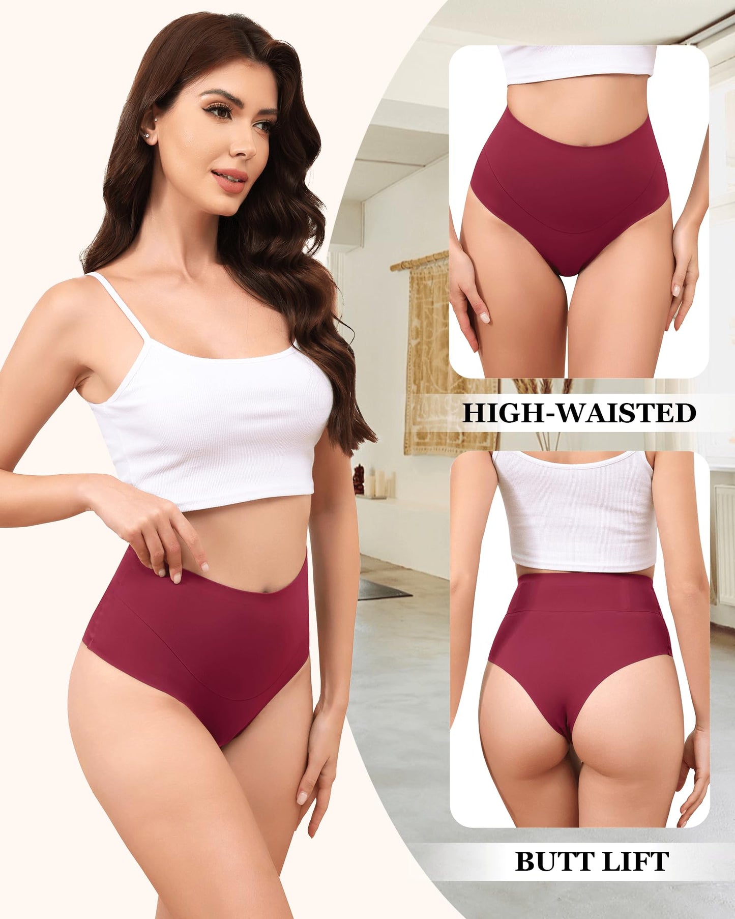 LEVAO High-Waist Thong Shapewear for Women – Tummy Control Seamless Brazilian Panties, No Show, Postpartum Underwear, 4-Pack