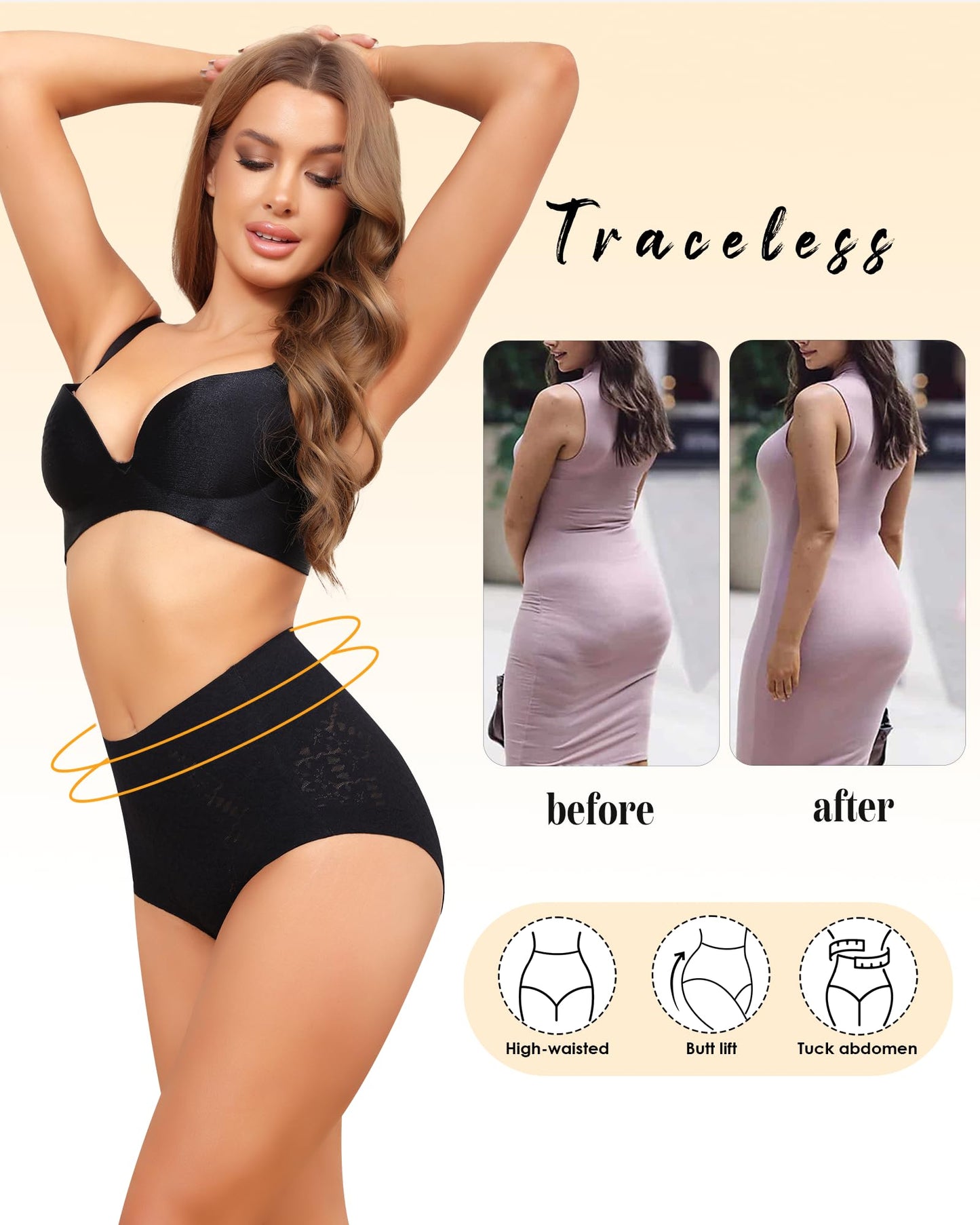 LEVAO Tummy Control High Waisted Underwear for Women Full Coverage No Show Stretch Briefs Seamless Ladies Lace Panties S-XXL