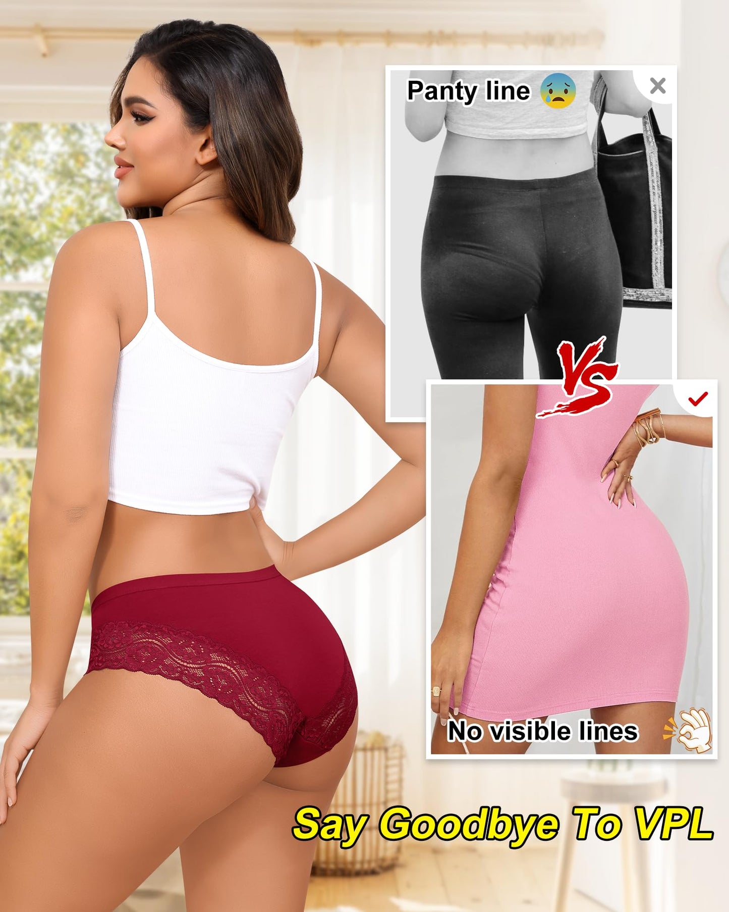 LEVAO Cotton Underwear for Women Lace Cheeky Bikini Panties Stretch Ladies Soft Hipster Briefs 6 Pack S-XXL