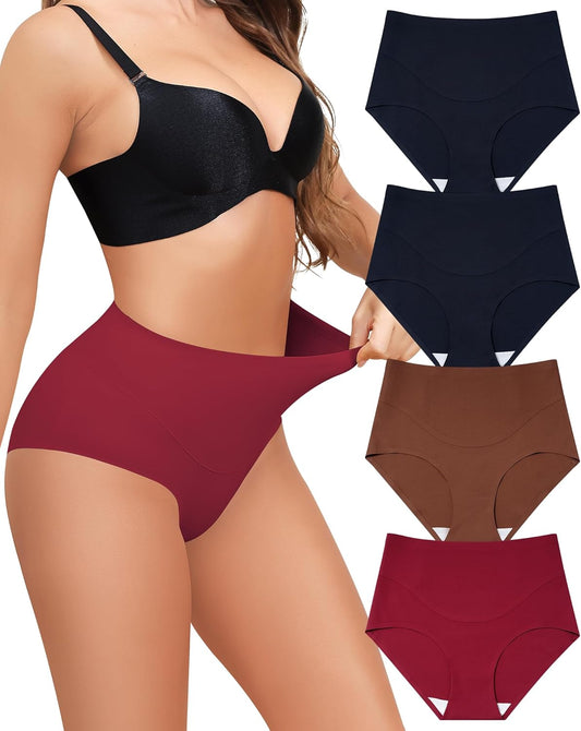 LEVAO Women Tummy Control Panties High Waist Seamless Underwear Full Coverage Brief No Show Postpartum Panties 4 Pack