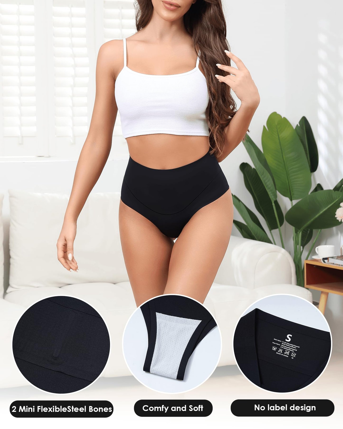 LEVAO High-Waist Thong Shapewear for Women – Tummy Control Seamless Brazilian Panties, No Show, Postpartum Underwear, 4-Pack