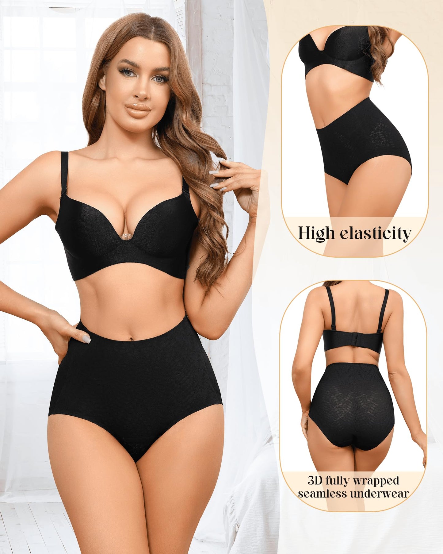 LEVAO Tummy Control High Waisted Underwear for Women Full Coverage No Show Stretch Briefs Seamless Ladies Lace Panties S-XXL