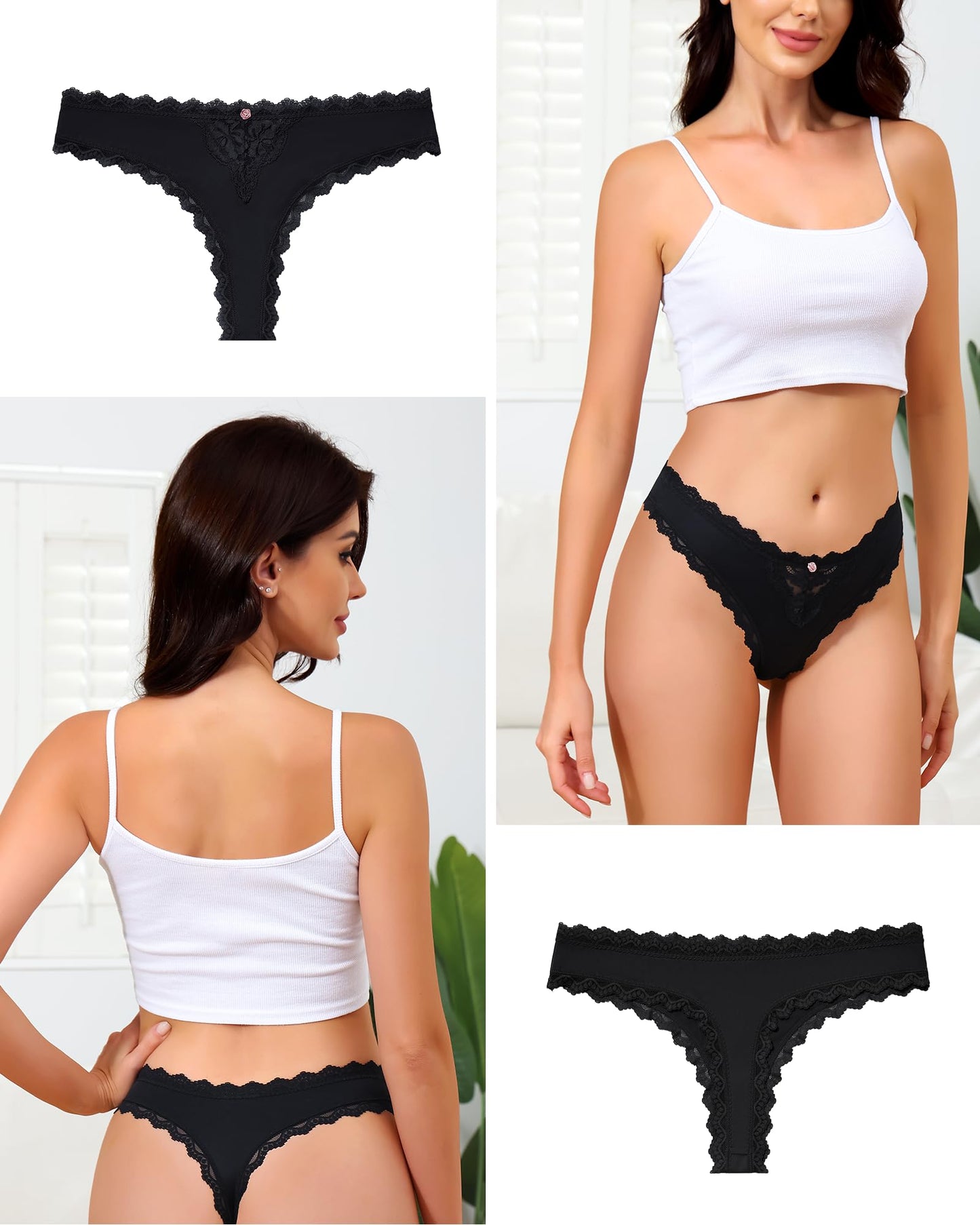 LEVAO Lace Thongs Low Waisted Underwear for Women Stretch Bikini Panties T Back Hipster Cheeky Breathable Briefs Multipack