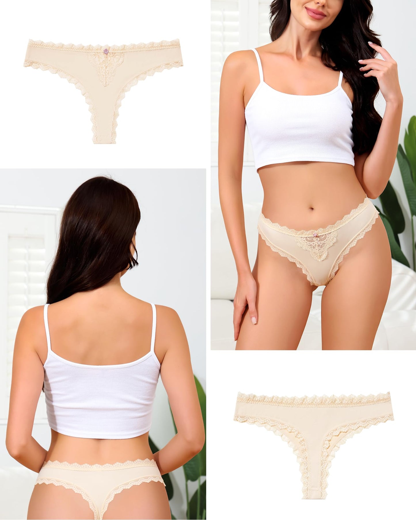 LEVAO Lace Thongs Low Waisted Underwear for Women Stretch Bikini Panties T Back Hipster Cheeky Breathable Briefs Multipack