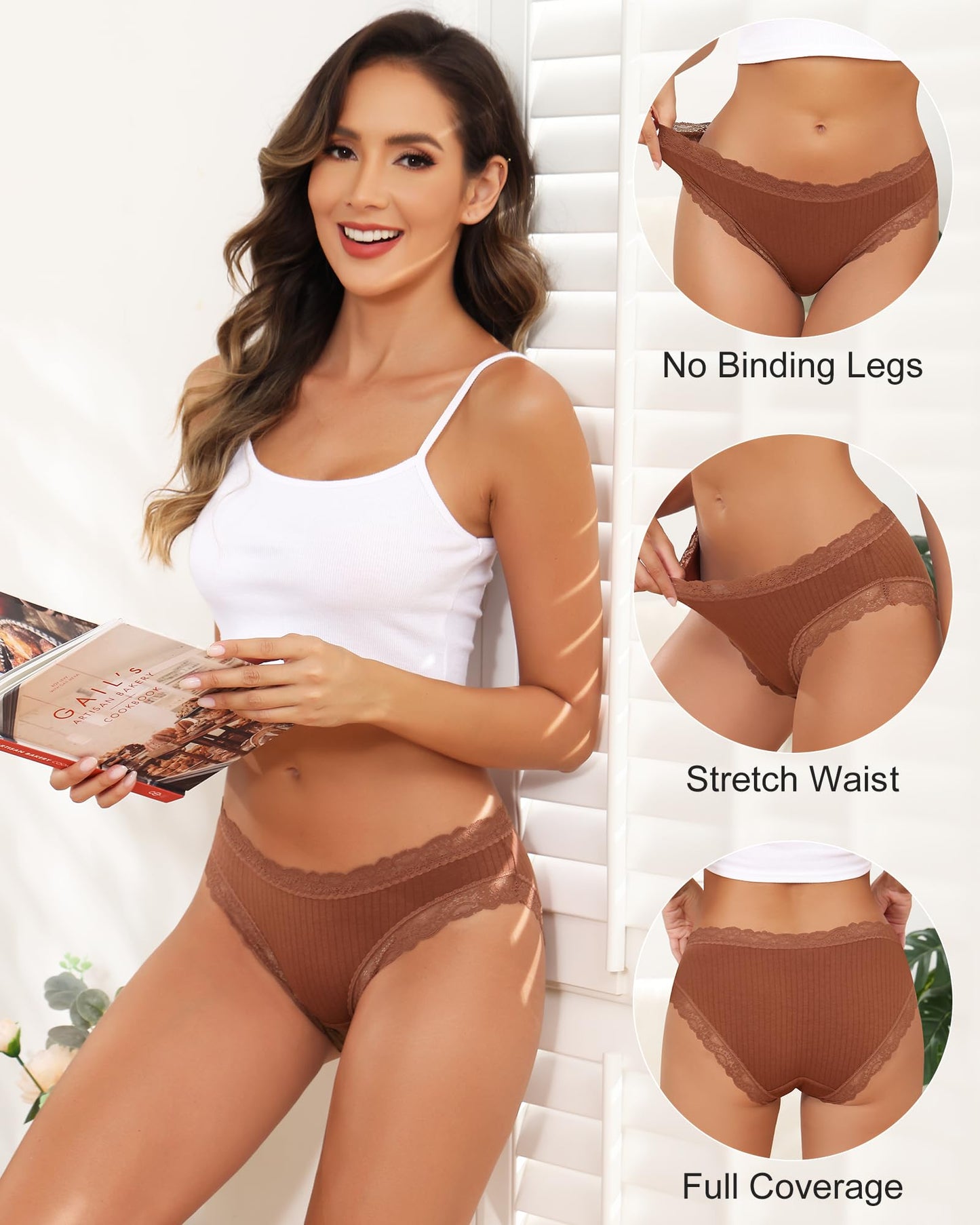 LEVAO Cotton Underwear for Women Lace Cheeky Bikini Panties Full Coverage Soft Stretch Hipster Ladies Briefs 9 Pack S-XL