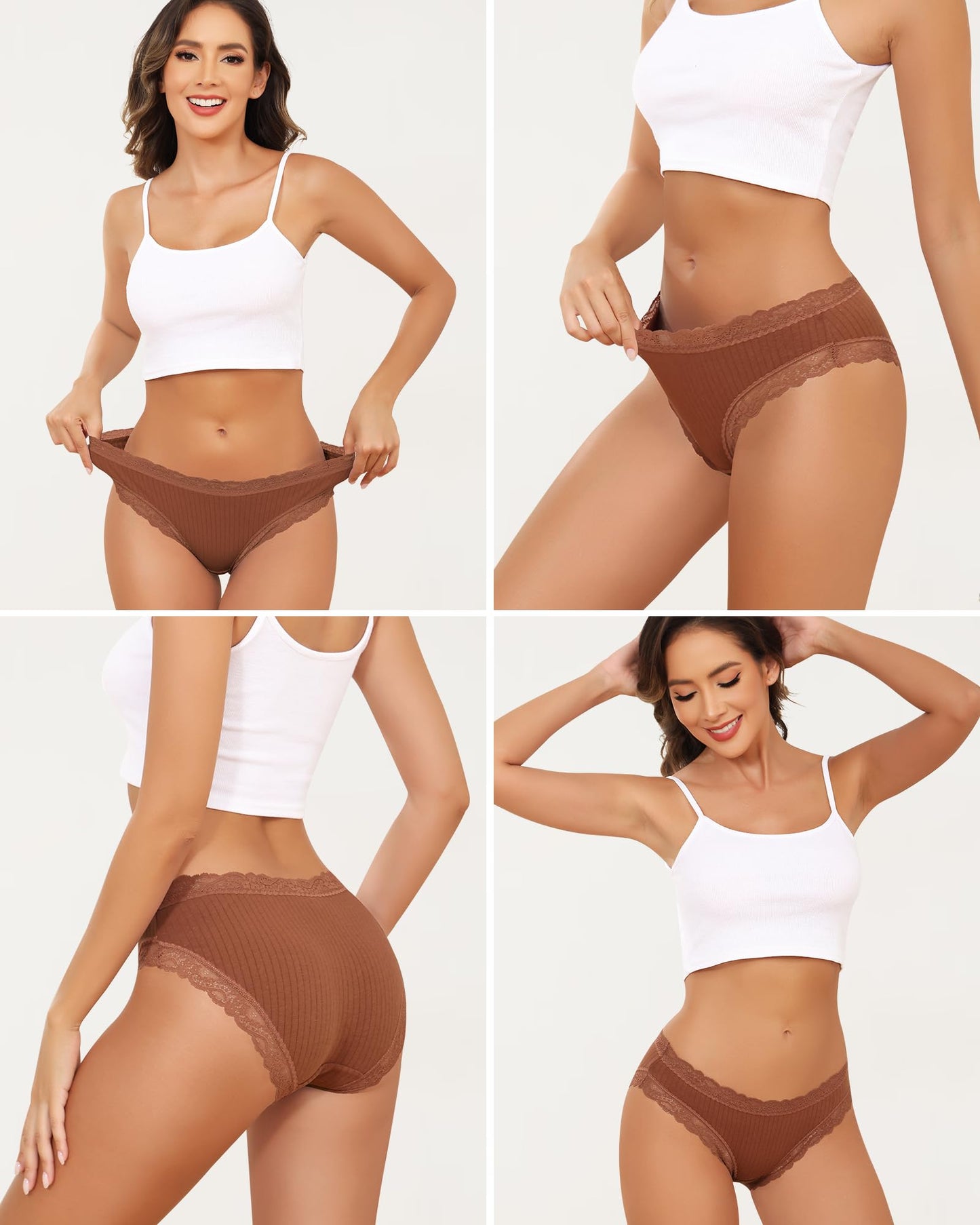 LEVAO Cotton Underwear for Women Lace Cheeky Bikini Panties Full Coverage Soft Stretch Hipster Ladies Briefs 9 Pack S-XL