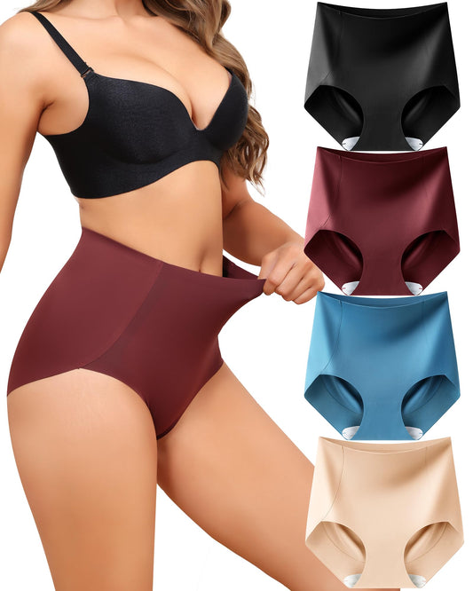 LEVAO Women Tummy Control Underwear, High Waisted Seamless Panties No Show Postpartum Briefs 4 Pack S-3XL