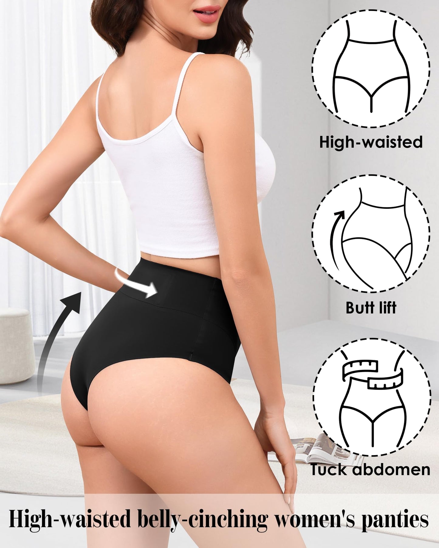 LEVAO High-Waist Thong Shapewear for Women – Tummy Control Seamless Brazilian Panties, No Show, Postpartum Underwear, 4-Pack