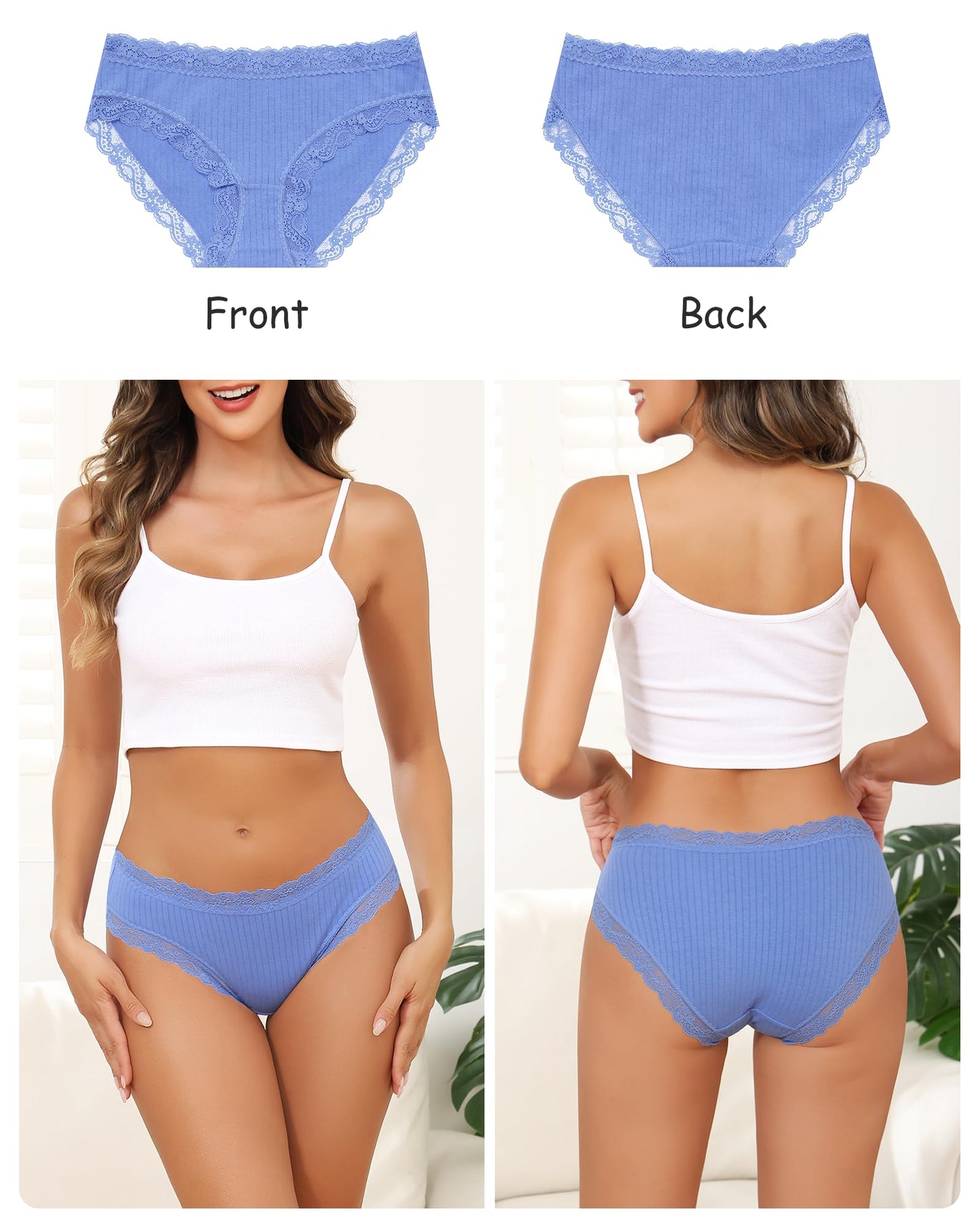 LEVAO Cotton Underwear for Women Lace Cheeky Bikini Panties Full Coverage Soft Stretch Hipster Ladies Briefs 9 Pack S-XL