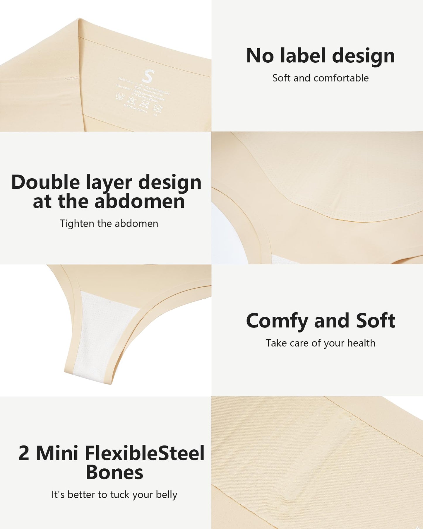 LEVAO High-Waist Thong Shapewear for Women – Tummy Control Seamless Brazilian Panties, No Show, Postpartum Underwear, 4-Pack