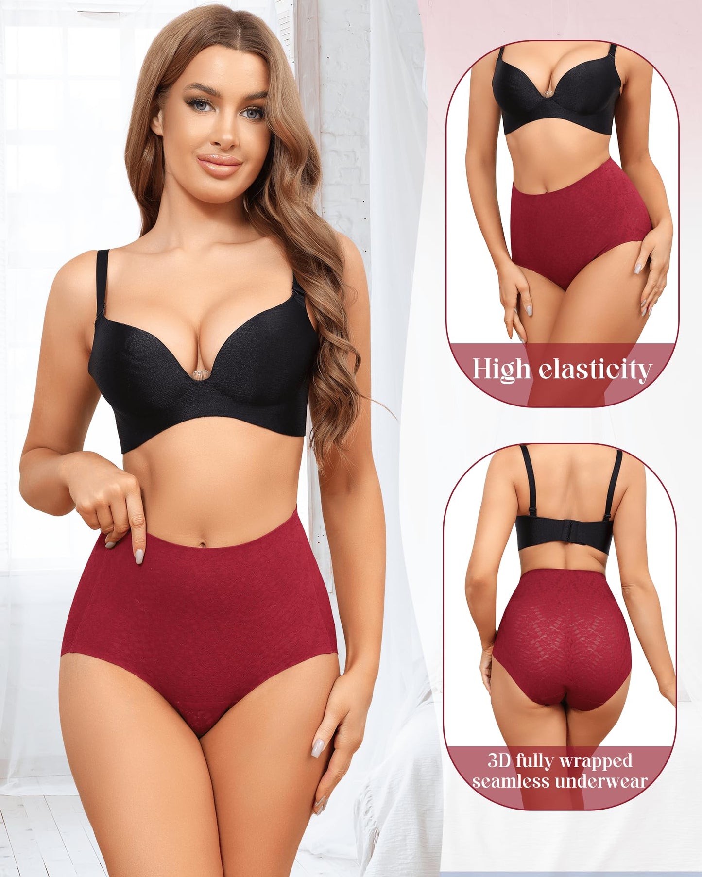 LEVAO Tummy Control High Waisted Underwear for Women Full Coverage No Show Stretch Briefs Seamless Ladies Lace Panties S-XXL