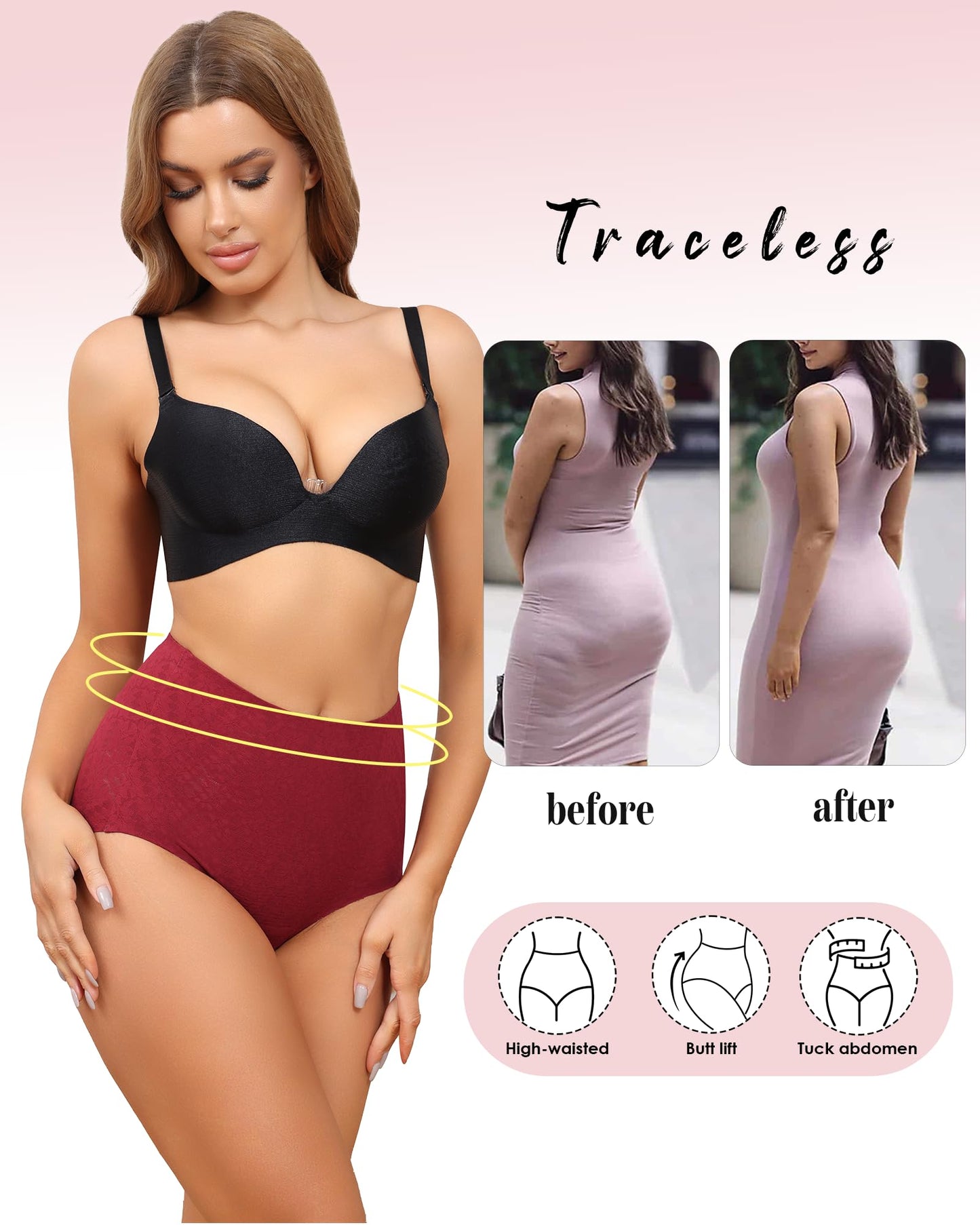 LEVAO Tummy Control High Waisted Underwear for Women Full Coverage No Show Stretch Briefs Seamless Ladies Lace Panties S-XXL