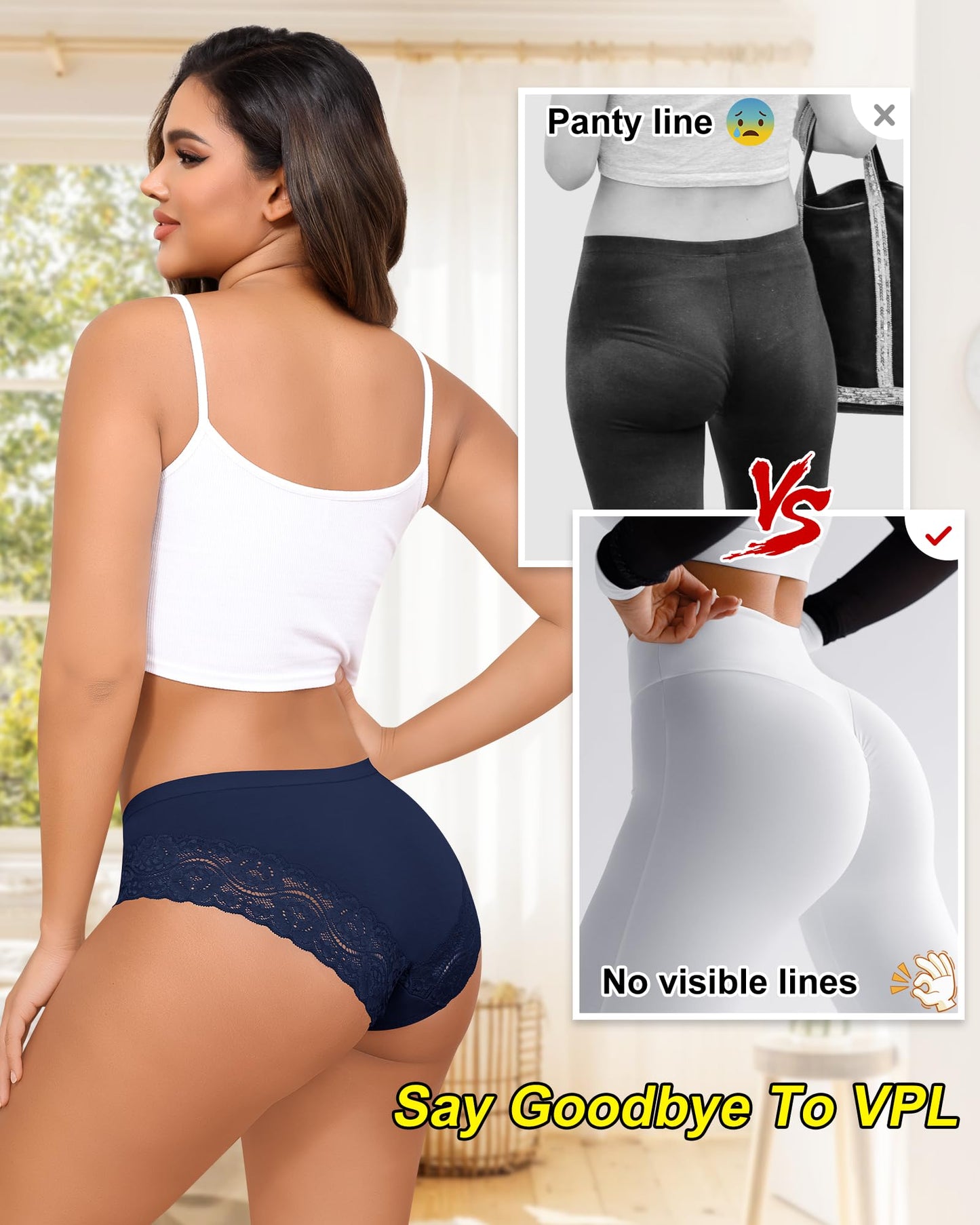 LEVAO Cotton Underwear for Women Lace Cheeky Bikini Panties Stretch Ladies Soft Hipster Briefs 6 Pack S-XXL