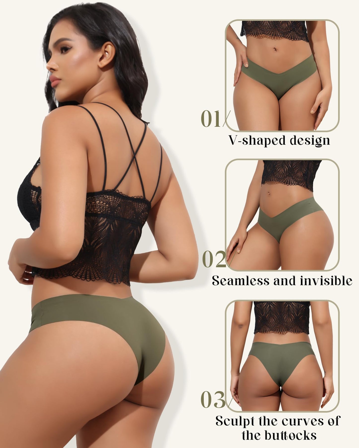 LEVAO Seamless Underwear for Women No Show Cheeky Bikini Panties Stretch V Cut Panty S-XL (Regular & Plus Size)
