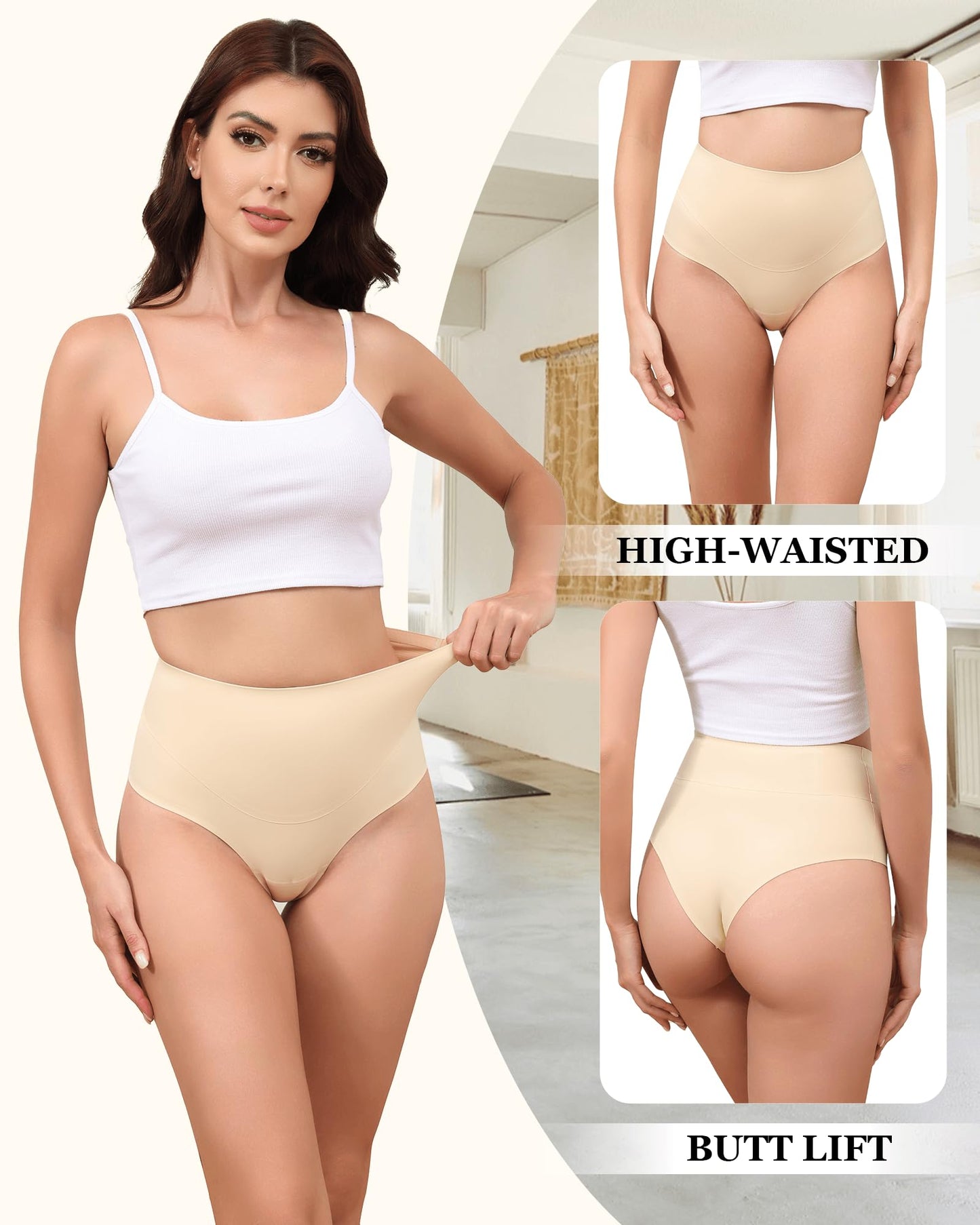 LEVAO High-Waist Thong Shapewear for Women – Tummy Control Seamless Brazilian Panties, No Show, Postpartum Underwear, 4-Pack