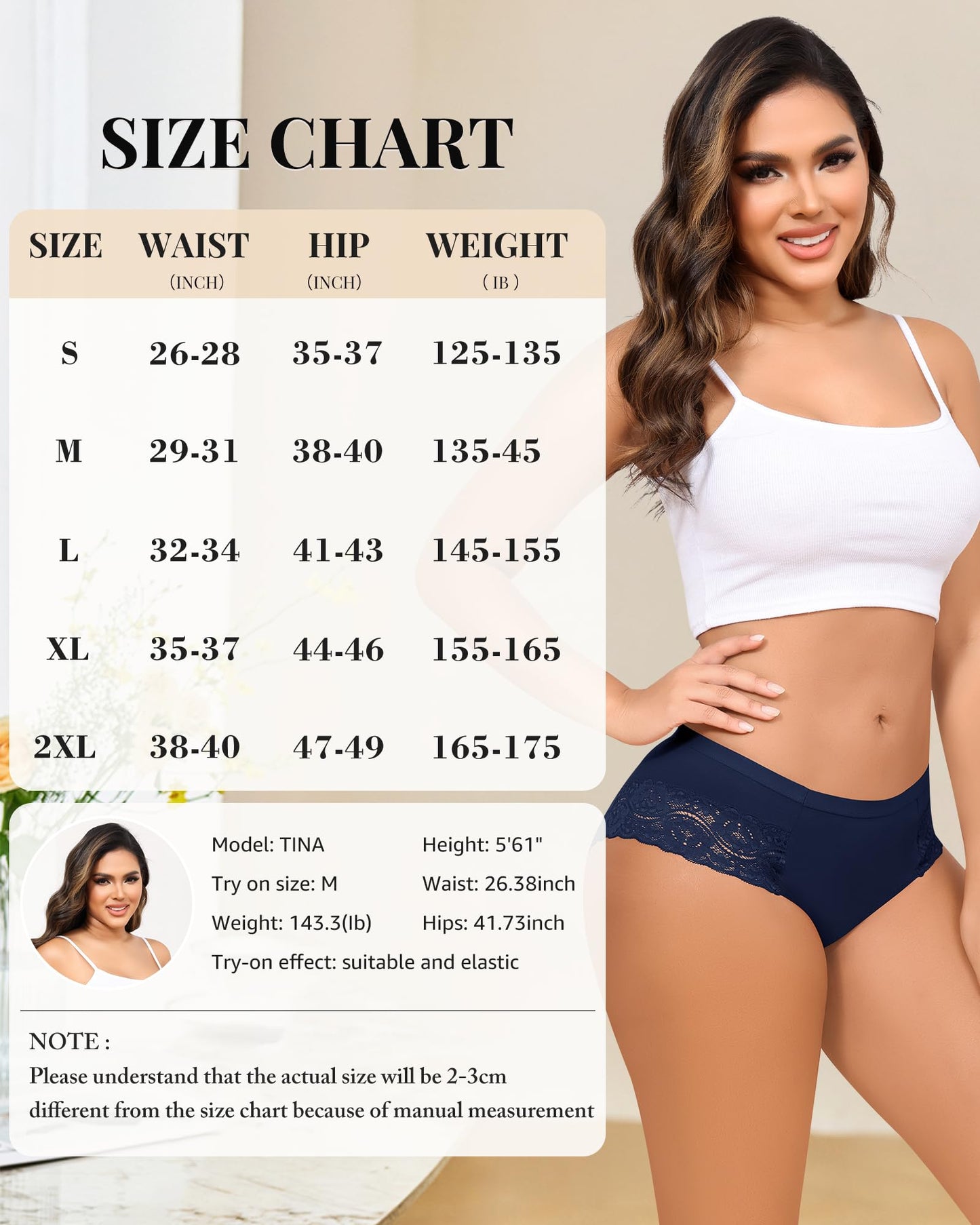 LEVAO Cotton Underwear for Women Lace Cheeky Bikini Panties Stretch Ladies Soft Hipster Briefs 6 Pack S-XXL