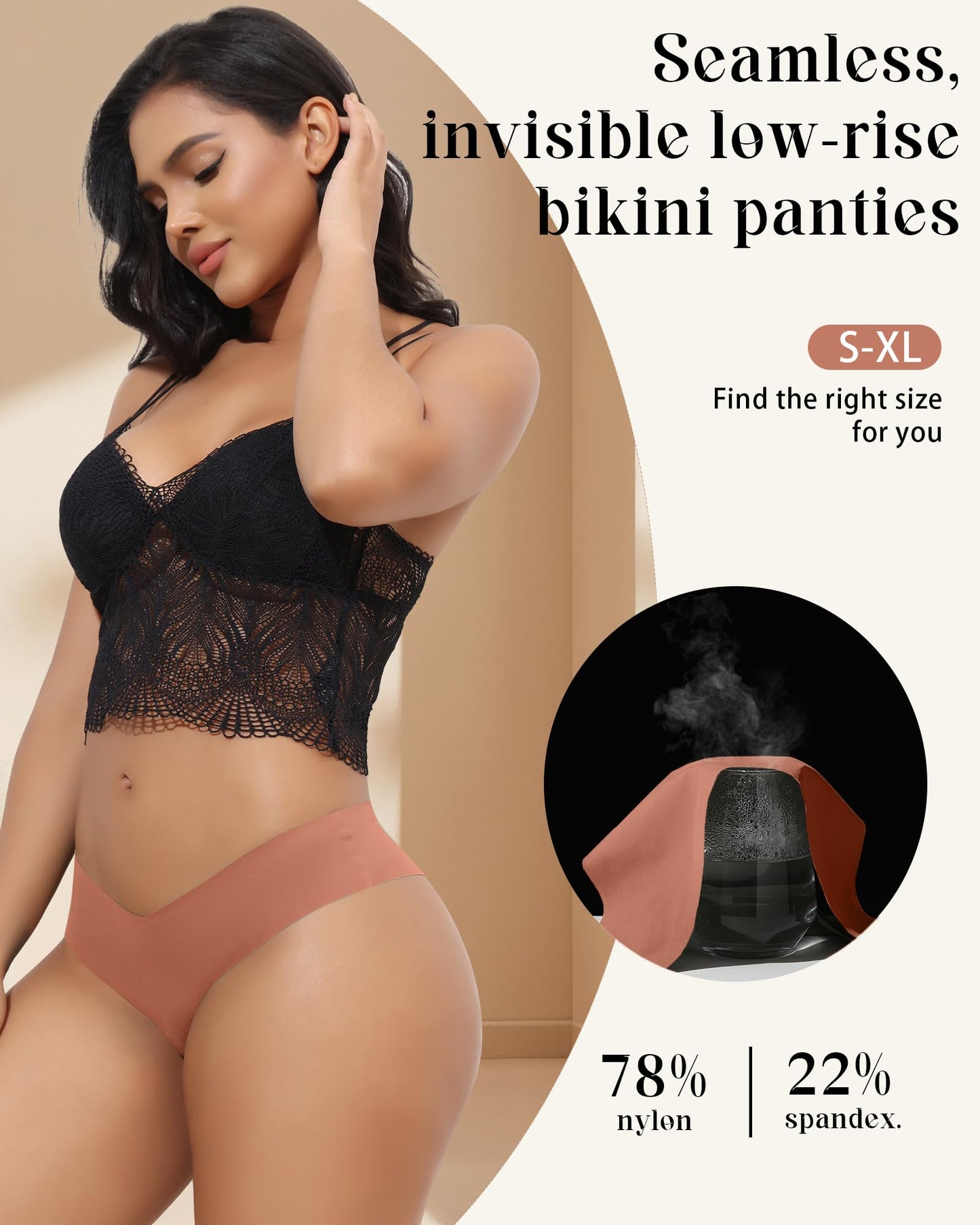 LEVAO Seamless Underwear for Women No Show Cheeky Bikini Panties Stretch V Cut Panty S-XL (Regular & Plus Size)