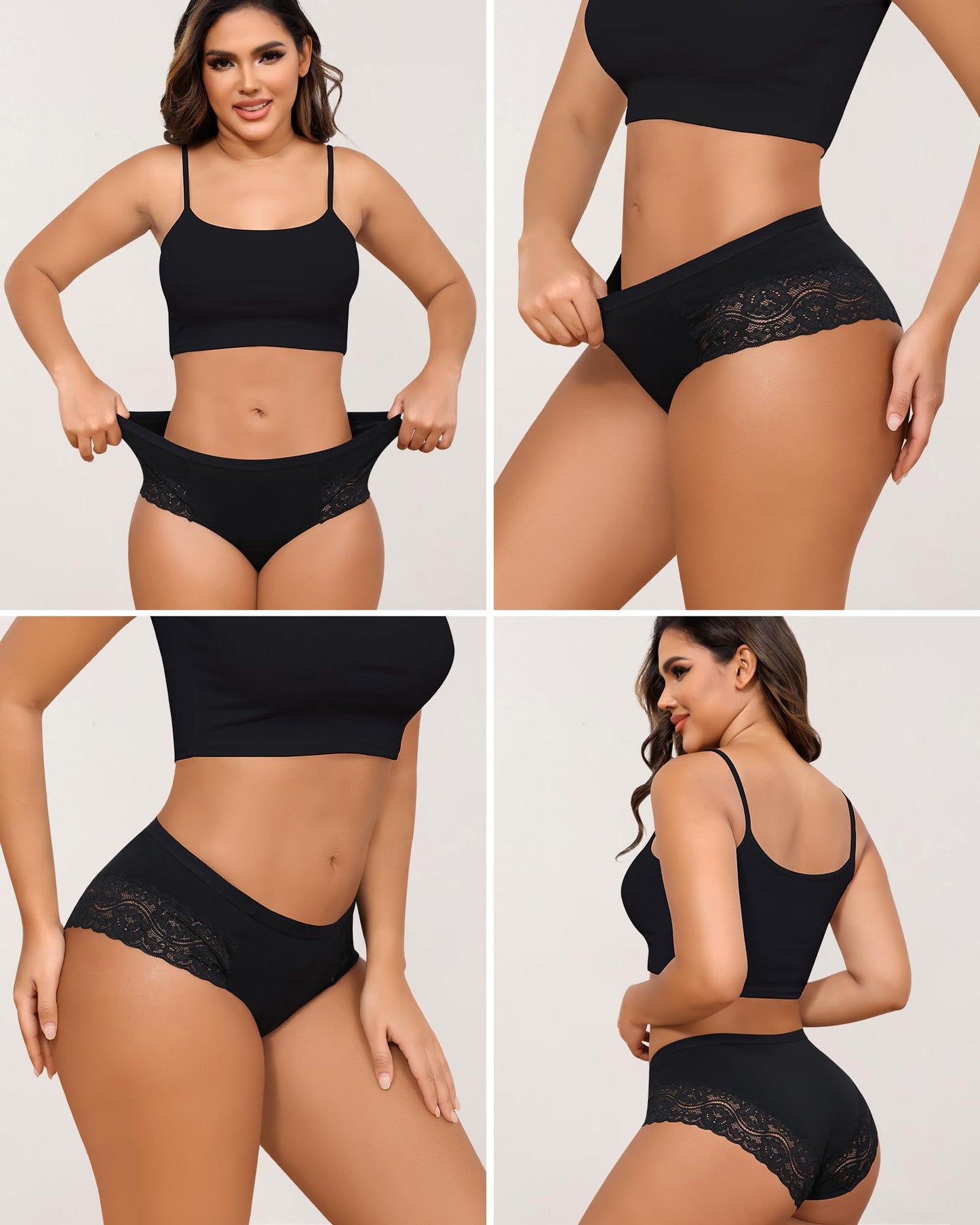 LEVAO Cotton Underwear for Women Lace Cheeky Bikini Panties Stretch Ladies Soft Hipster Briefs 6 Pack S-XXL