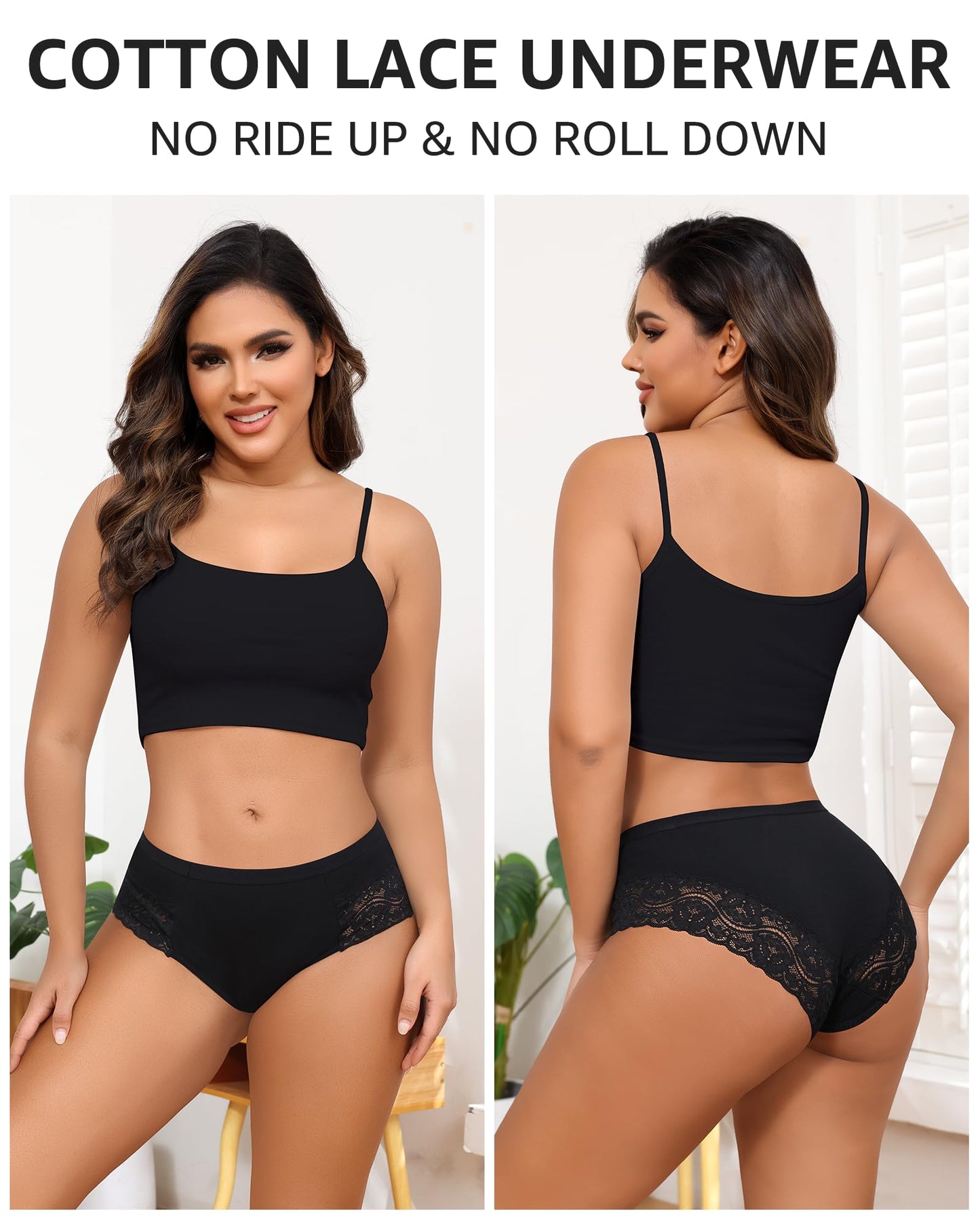 LEVAO Cotton Underwear for Women Lace Cheeky Bikini Panties Stretch Ladies Soft Hipster Briefs 6 Pack S-XXL