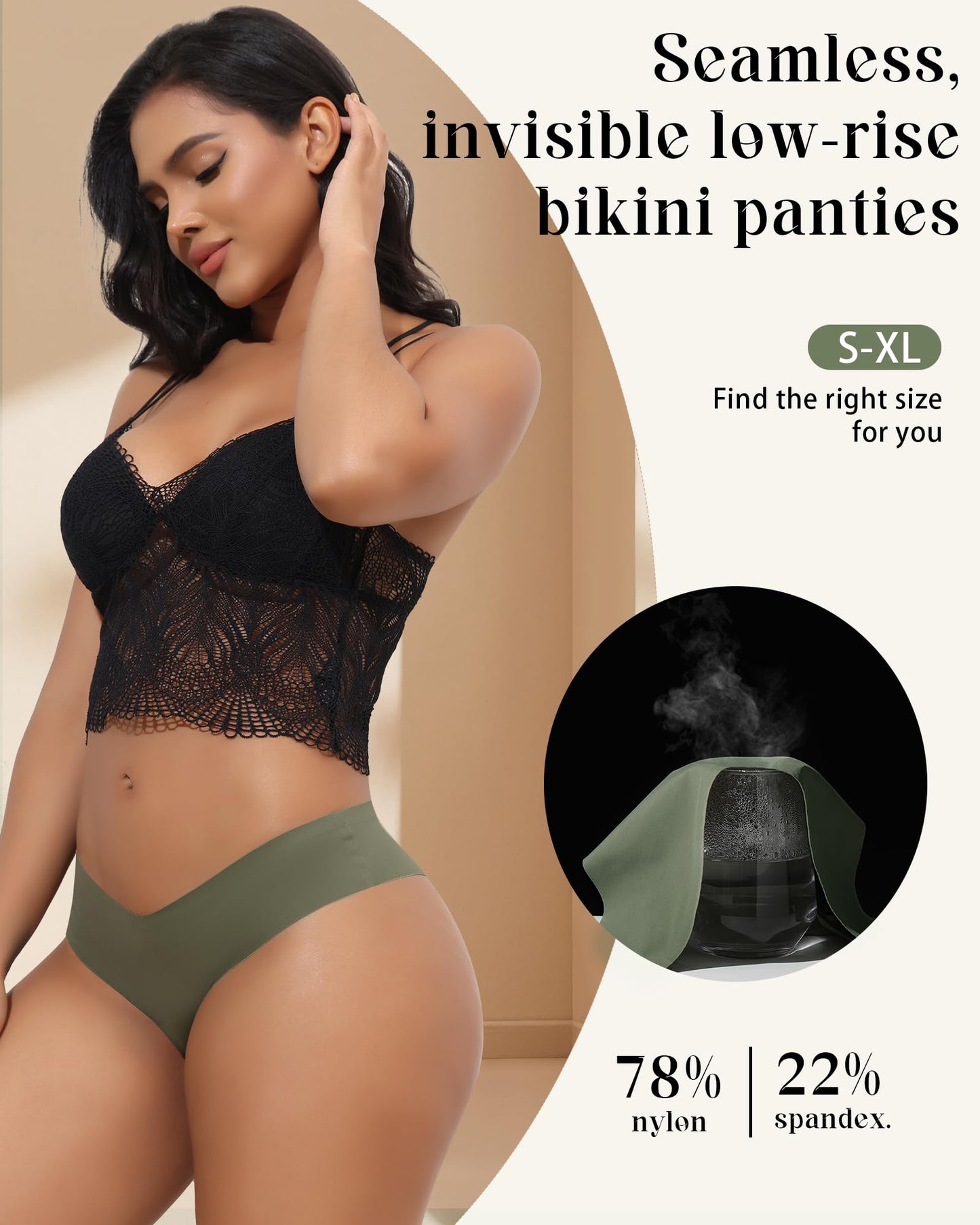 LEVAO Seamless Underwear for Women No Show Cheeky Bikini Panties Stretch V Cut Panty S-XL (Regular & Plus Size)