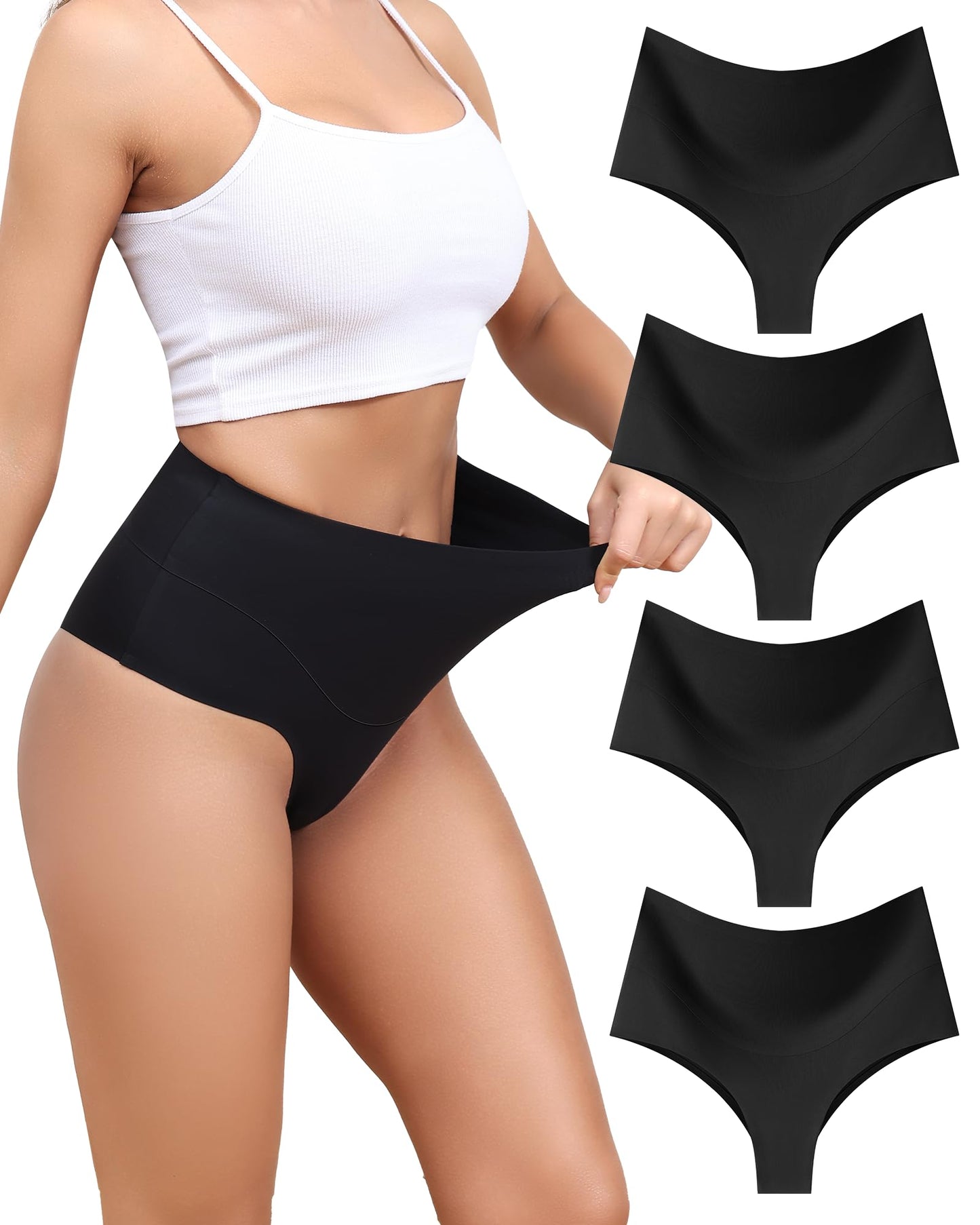 LEVAO High-Waist Thong Shapewear for Women – Tummy Control Seamless Brazilian Panties, No Show, Postpartum Underwear, 4-Pack
