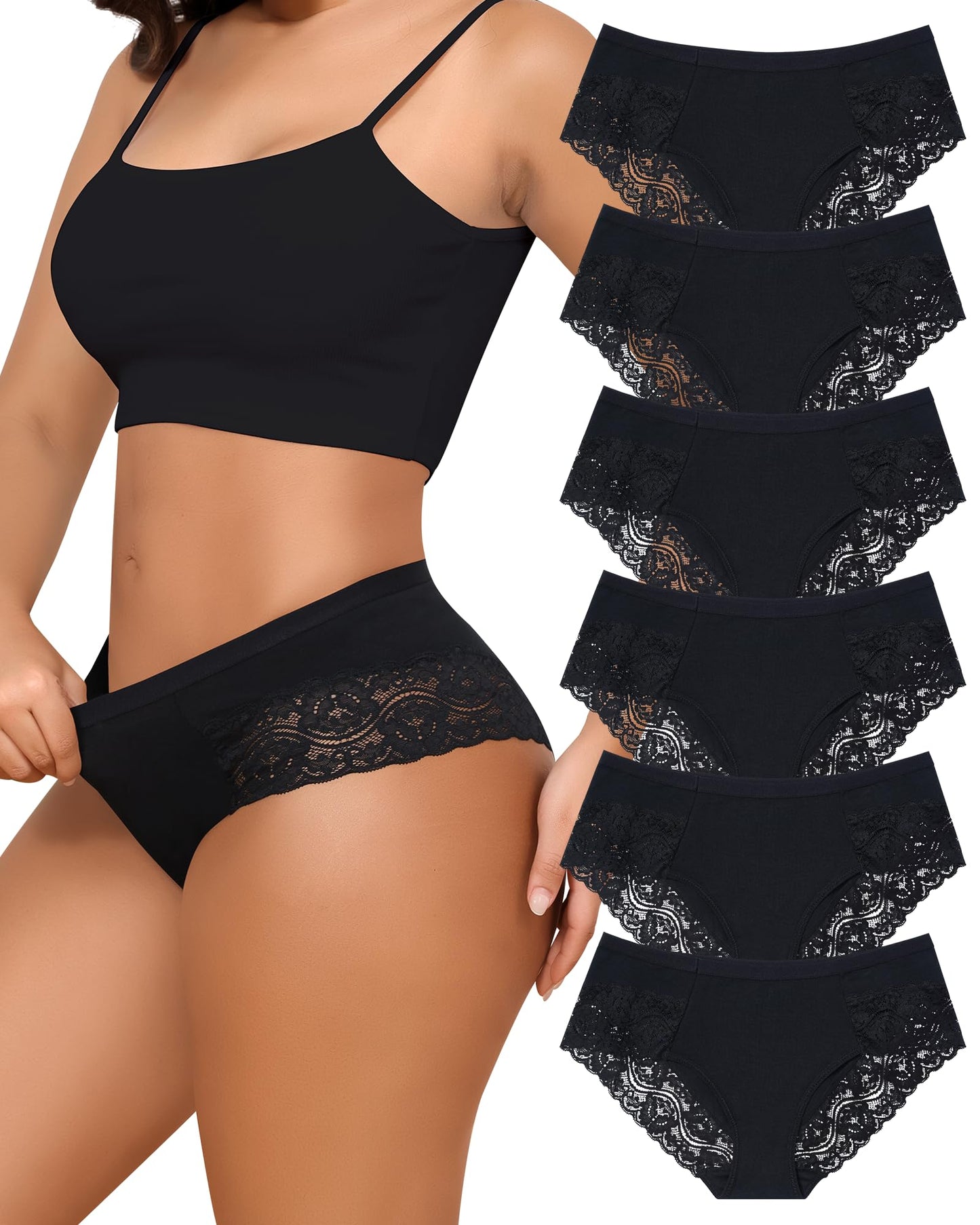 LEVAO Cotton Underwear for Women Lace Cheeky Bikini Panties Stretch Ladies Soft Hipster Briefs 6 Pack S-XXL