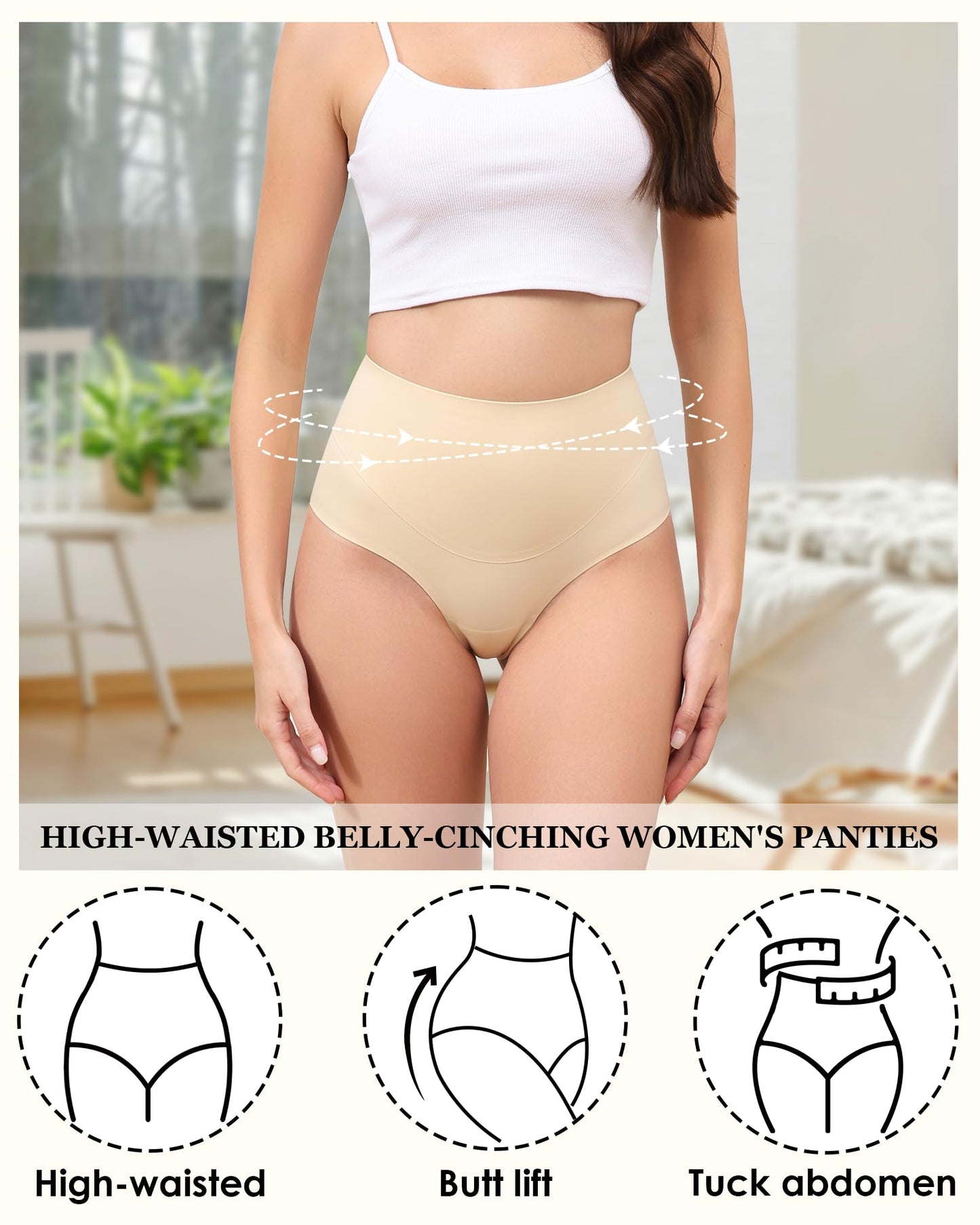 LEVAO High-Waist Thong Shapewear for Women – Tummy Control Seamless Brazilian Panties, No Show, Postpartum Underwear, 4-Pack