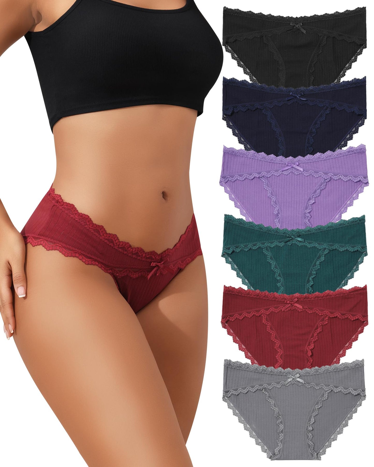 Cotton Women's Underwear Stretchy Low Rise Bikini Panties Lace Cheeky Panty