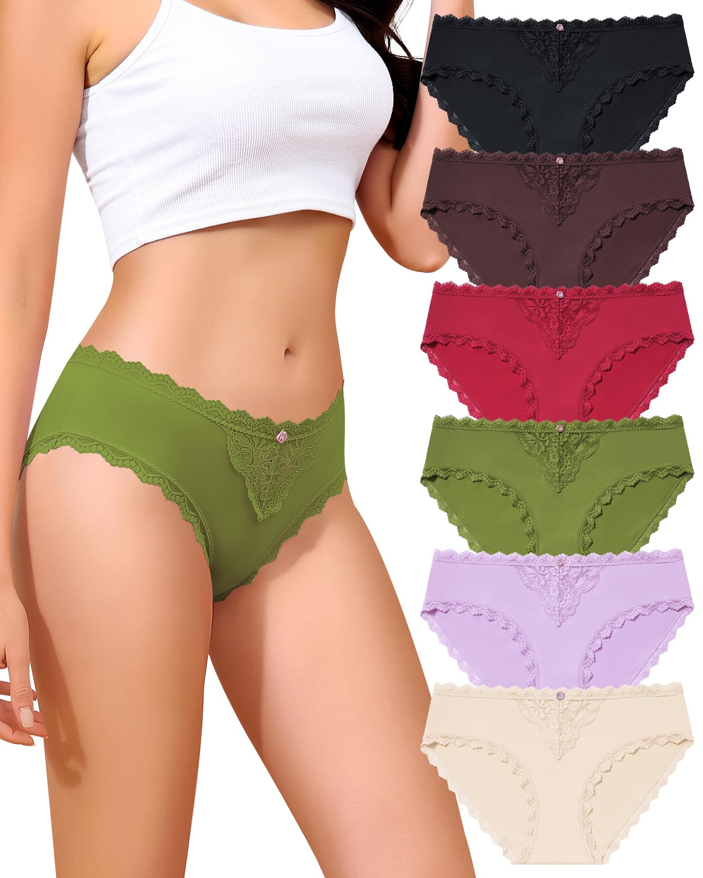 LEVAO Women's Underwear with Lace Panties for Women Cheeky Womens Panties Stretch Hipster Ladies Briefs Multipack 6 Pack
