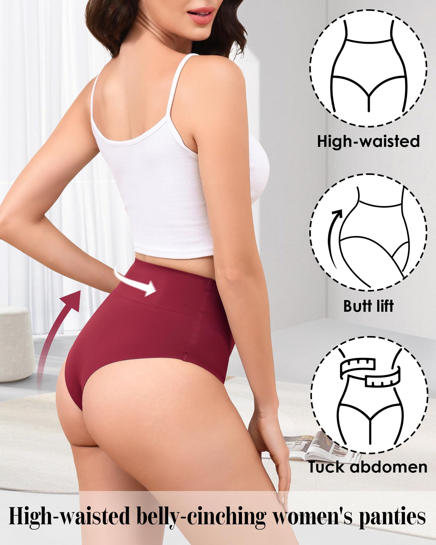 LEVAO High-Waist Thong Shapewear for Women – Tummy Control Seamless Brazilian Panties, No Show, Postpartum Underwear, 4-Pack