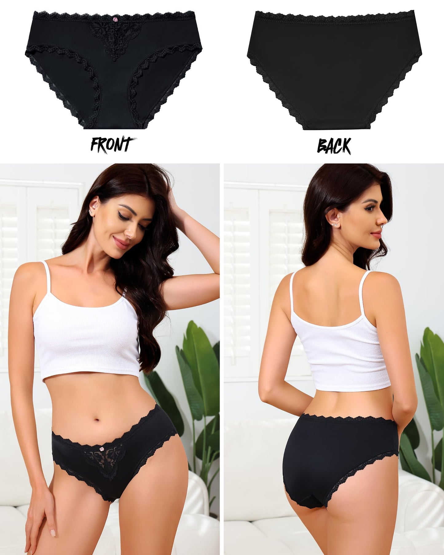 LEVAO Women's Underwear with Lace Panties for Women Cheeky Womens Panties Stretch Hipster Ladies Briefs Multipack 6 Pack
