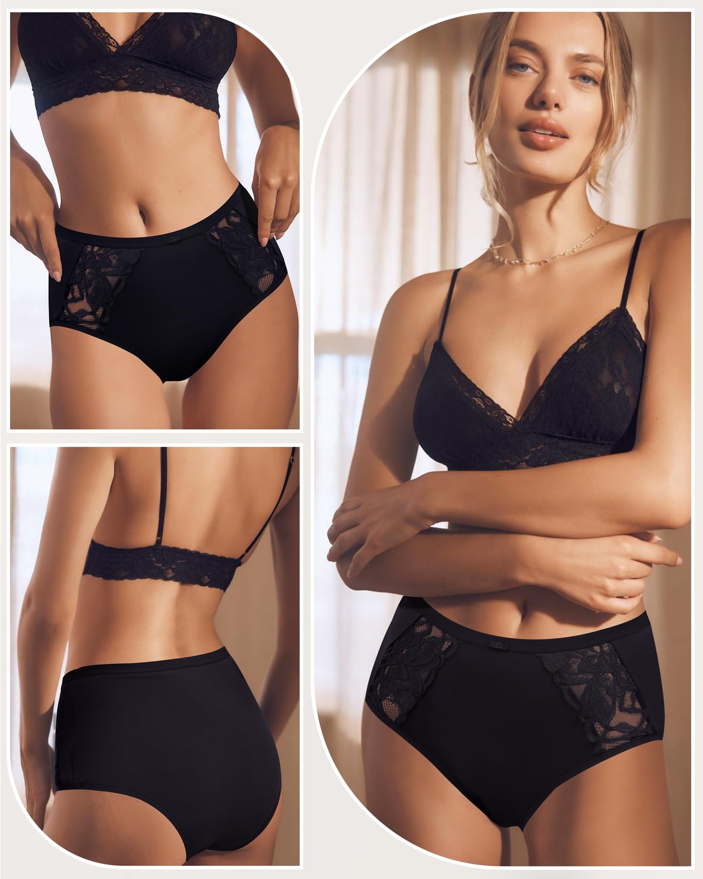 LEVAO Cotton Underwear for Women, Lace High Waisted Lace Hipster, Stretch Bikini Briefs for Ladies, Breathable & Soft, 6 Pack