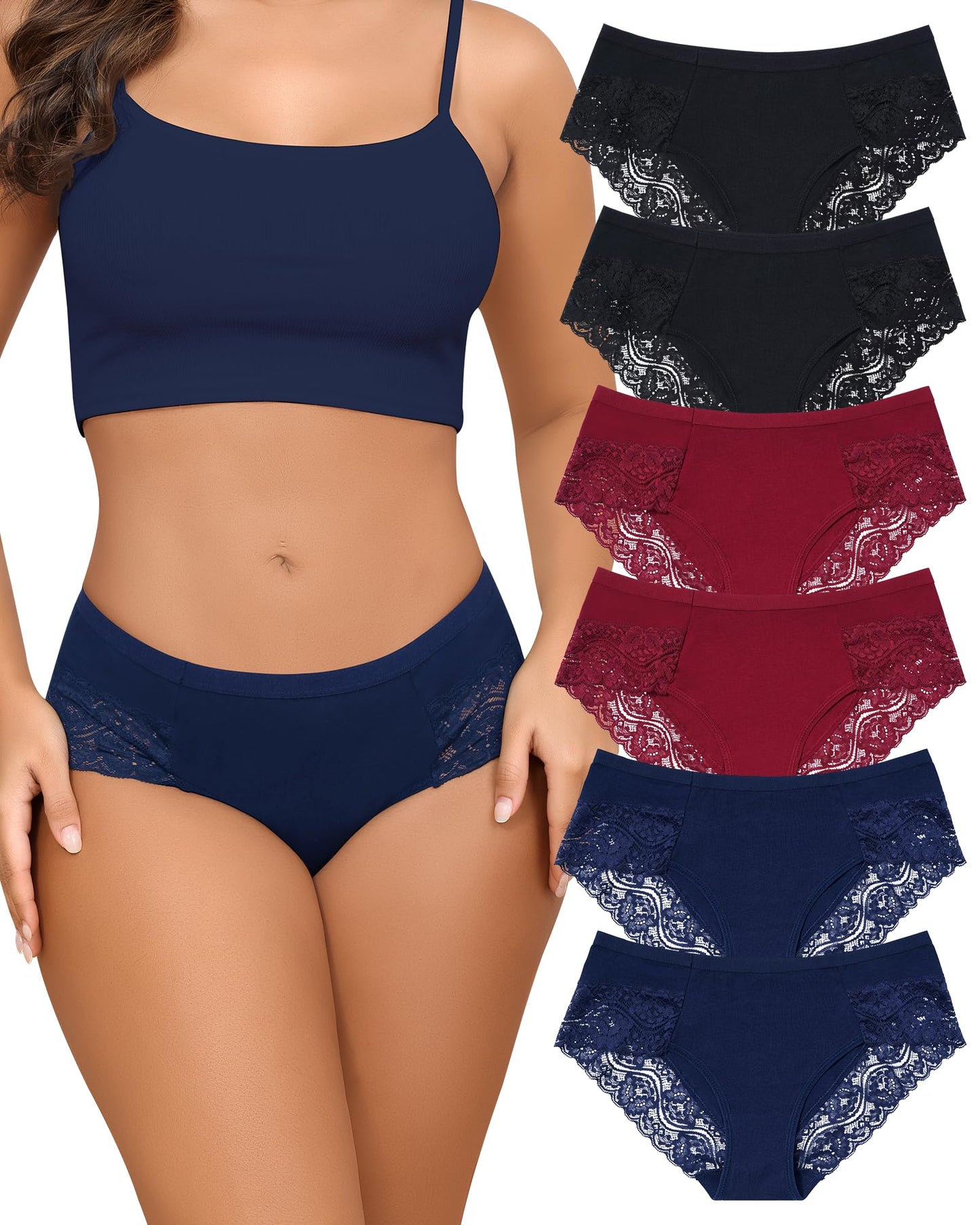 LEVAO Cotton Underwear for Women Lace Cheeky Bikini Panties Stretch Ladies Soft Hipster Briefs 6 Pack S-XXL