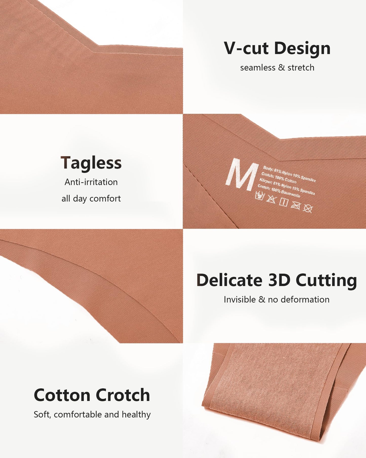 LEVAO Seamless Underwear for Women No Show Cheeky Bikini Panties Stretch V Cut Panty S-XL (Regular & Plus Size)