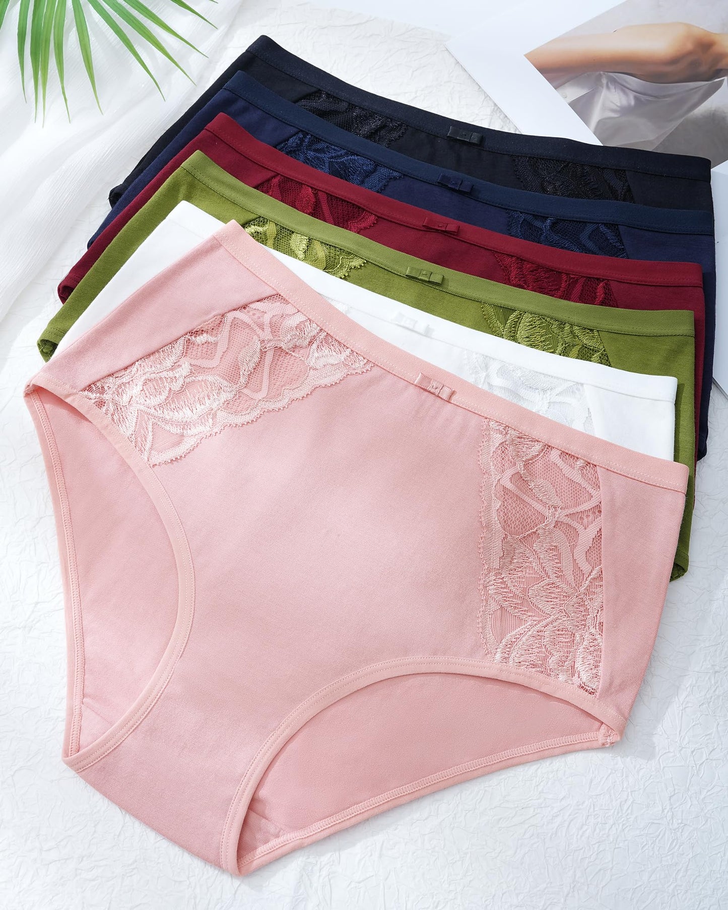 LEVAO Cotton Underwear for Women, Lace High Waisted Lace Hipster, Stretch Bikini Briefs for Ladies, Breathable & Soft, 6 Pack