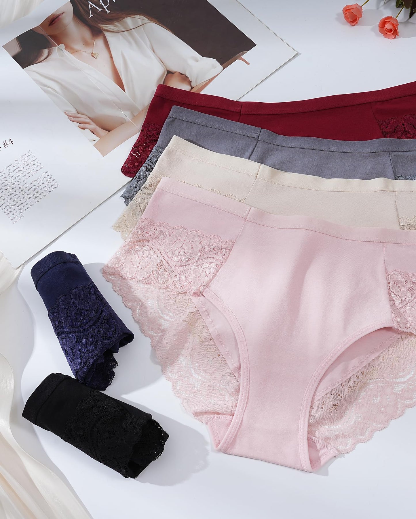 LEVAO Cotton Underwear for Women Lace Cheeky Bikini Panties Stretch Ladies Soft Hipster Briefs 6 Pack S-XXL