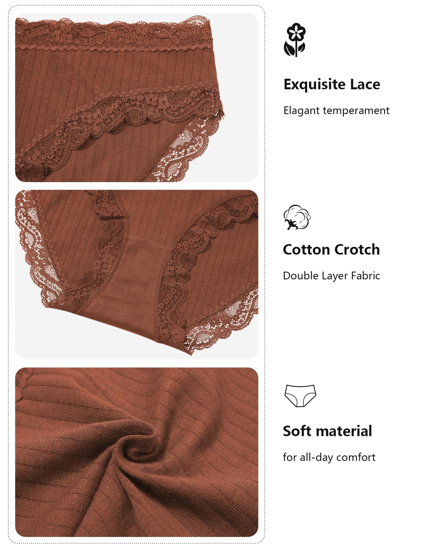 LEVAO Cotton Underwear for Women Lace Cheeky Bikini Panties Full Coverage Soft Stretch Hipster Ladies Briefs 9 Pack S-XL