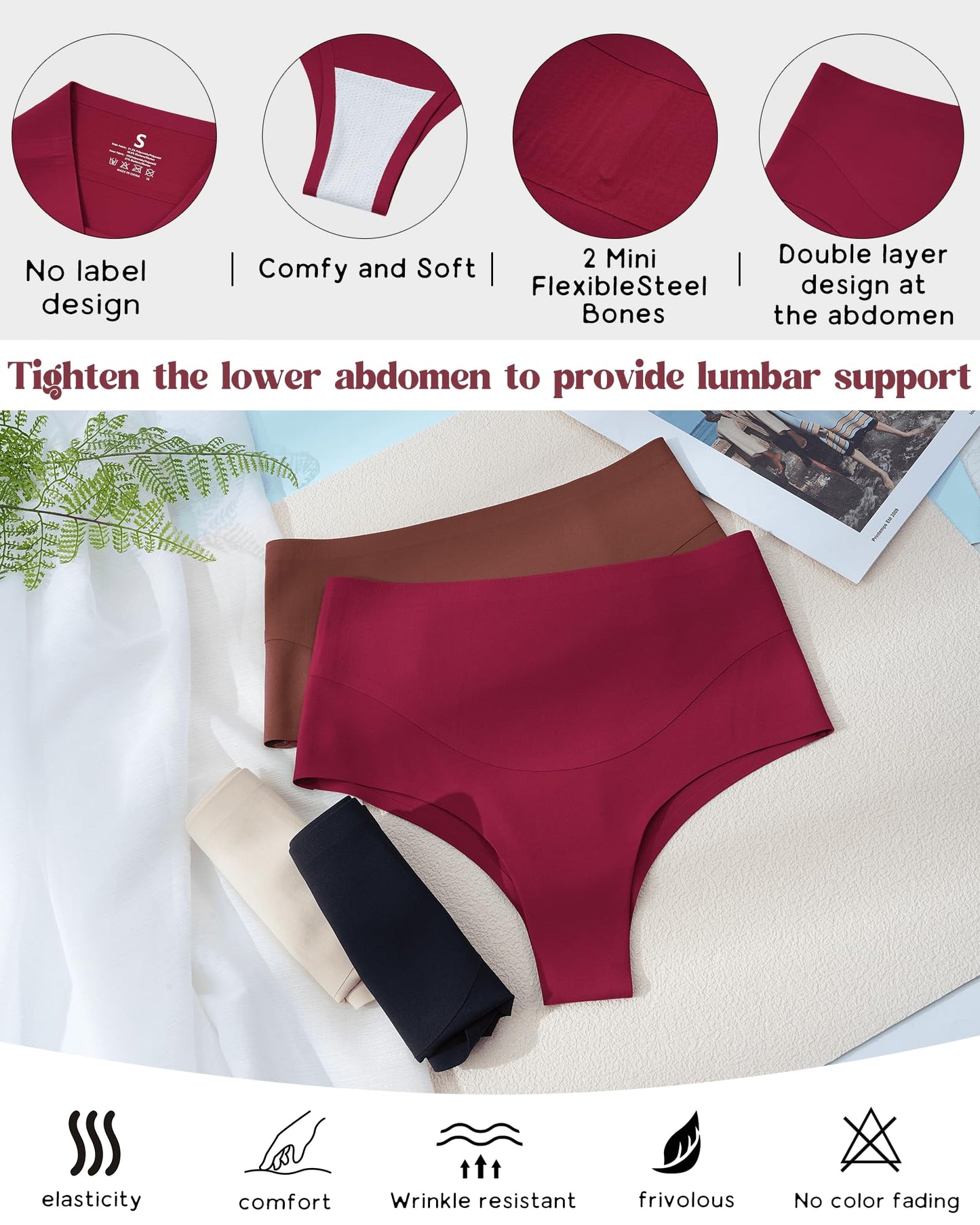 LEVAO High-Waist Thong Shapewear for Women – Tummy Control Seamless Brazilian Panties, No Show, Postpartum Underwear, 4-Pack