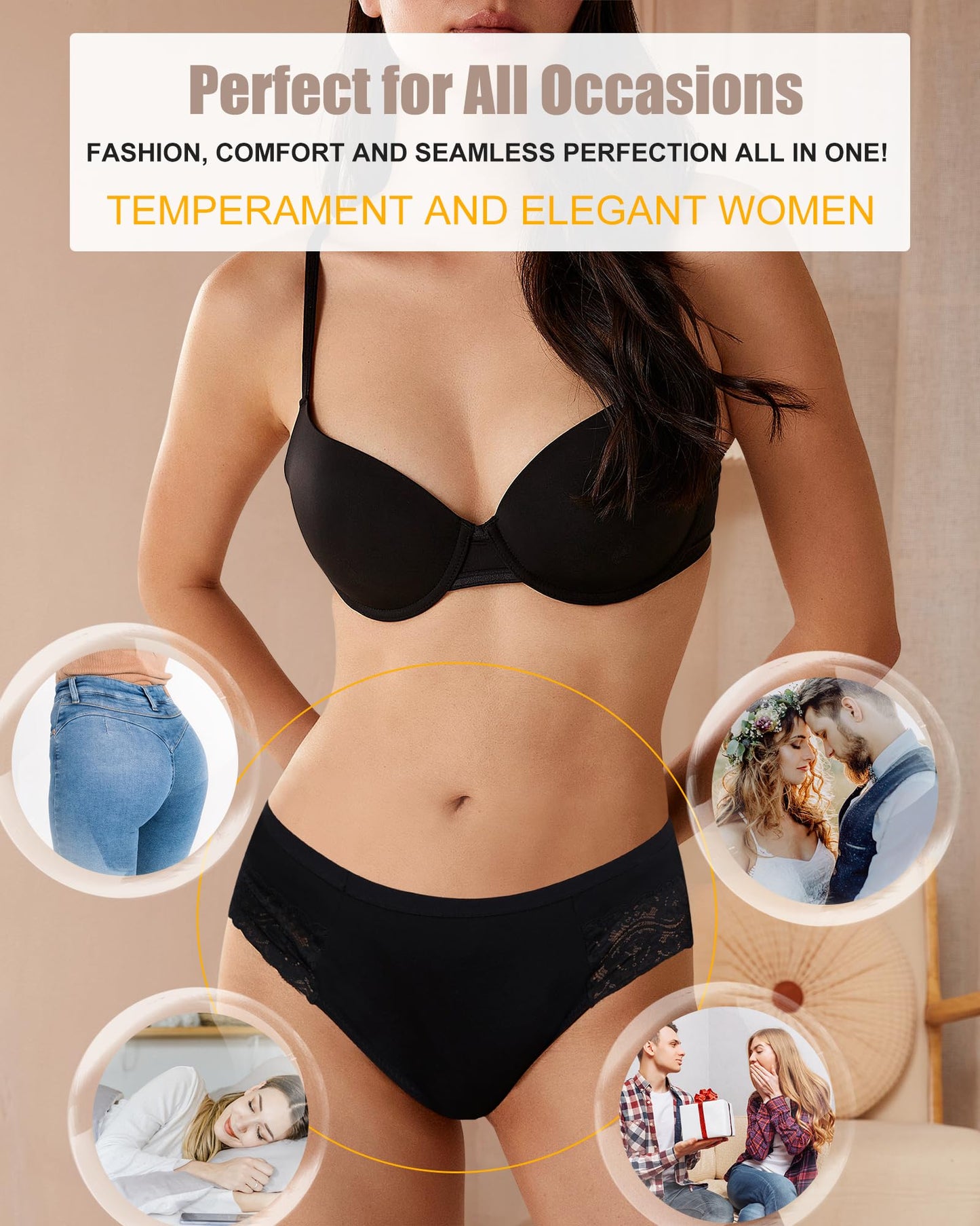 LEVAO Cotton Underwear for Women Lace Cheeky Bikini Panties Stretch Ladies Soft Hipster Briefs 6 Pack S-XXL