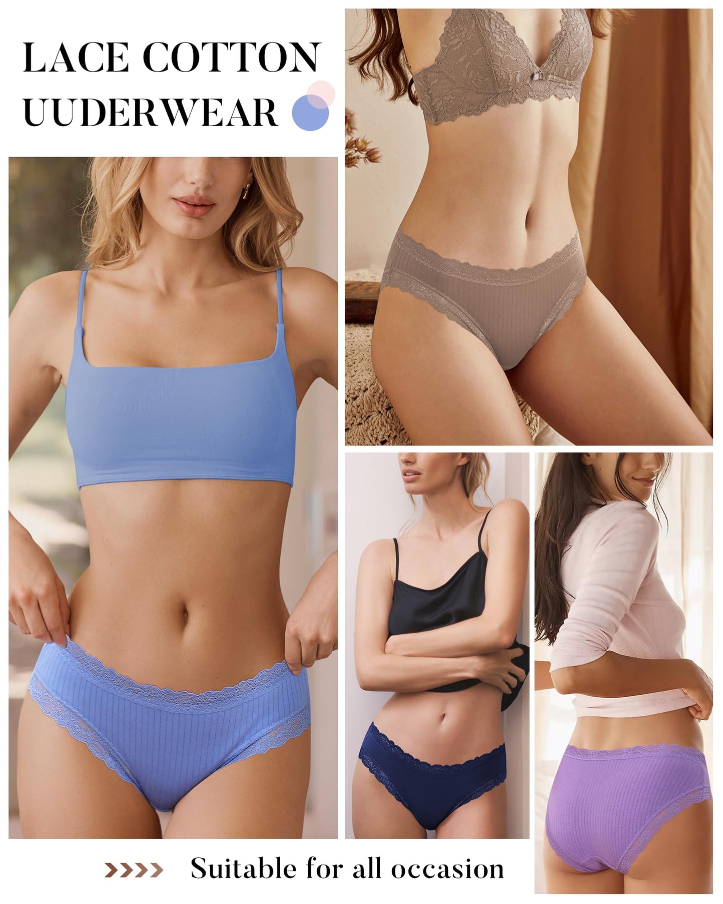 LEVAO Cotton Underwear for Women Lace Cheeky Bikini Panties Full Coverage Soft Stretch Hipster Ladies Briefs 9 Pack S-XL