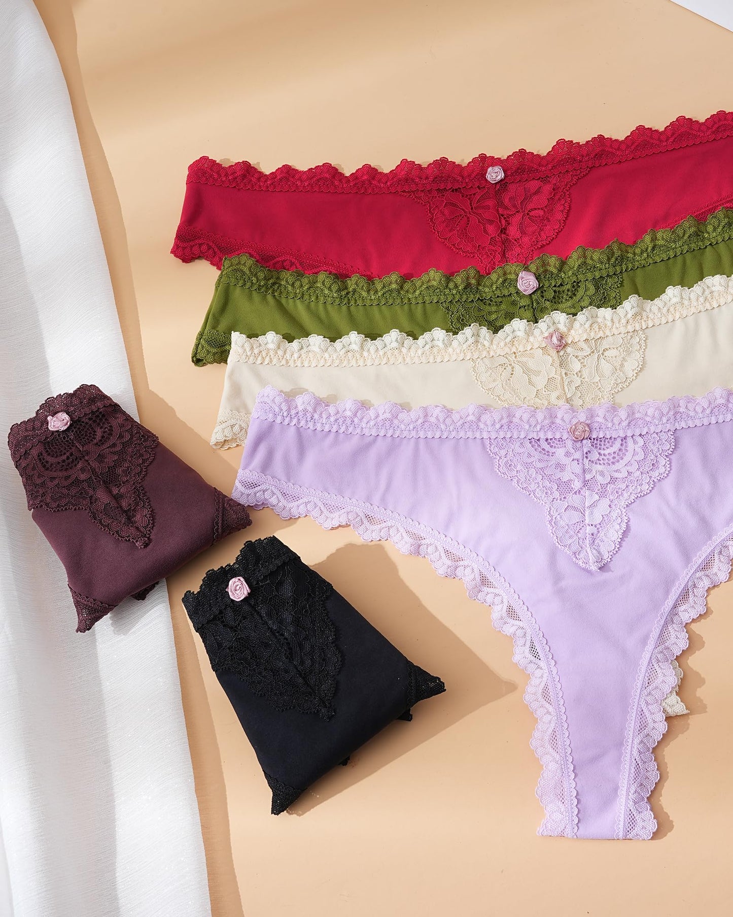 LEVAO Lace Thongs Low Waisted Underwear for Women Stretch Bikini Panties T Back Hipster Cheeky Breathable Briefs Multipack
