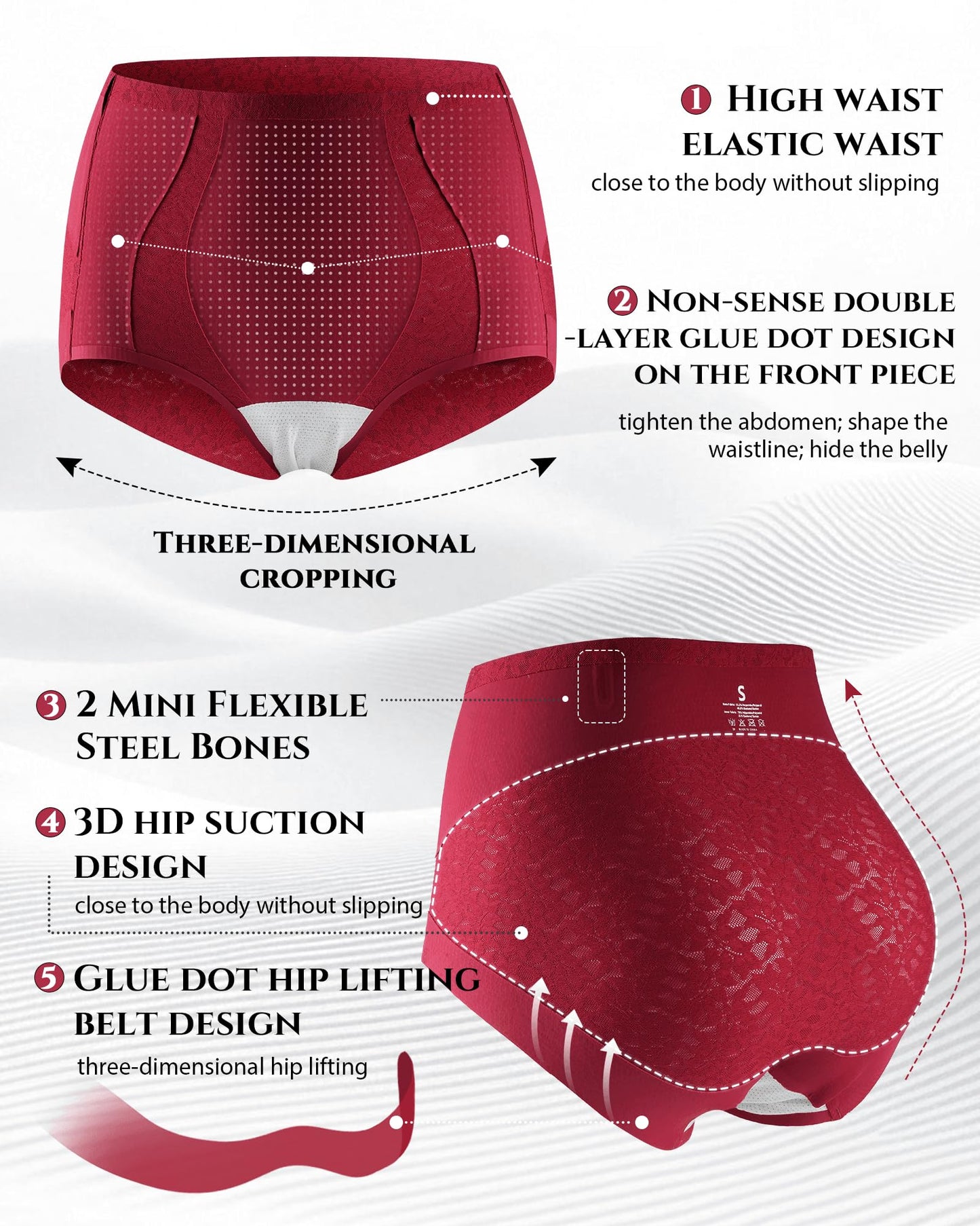 LEVAO Tummy Control High Waisted Underwear for Women Full Coverage No Show Stretch Briefs Seamless Ladies Lace Panties S-XXL